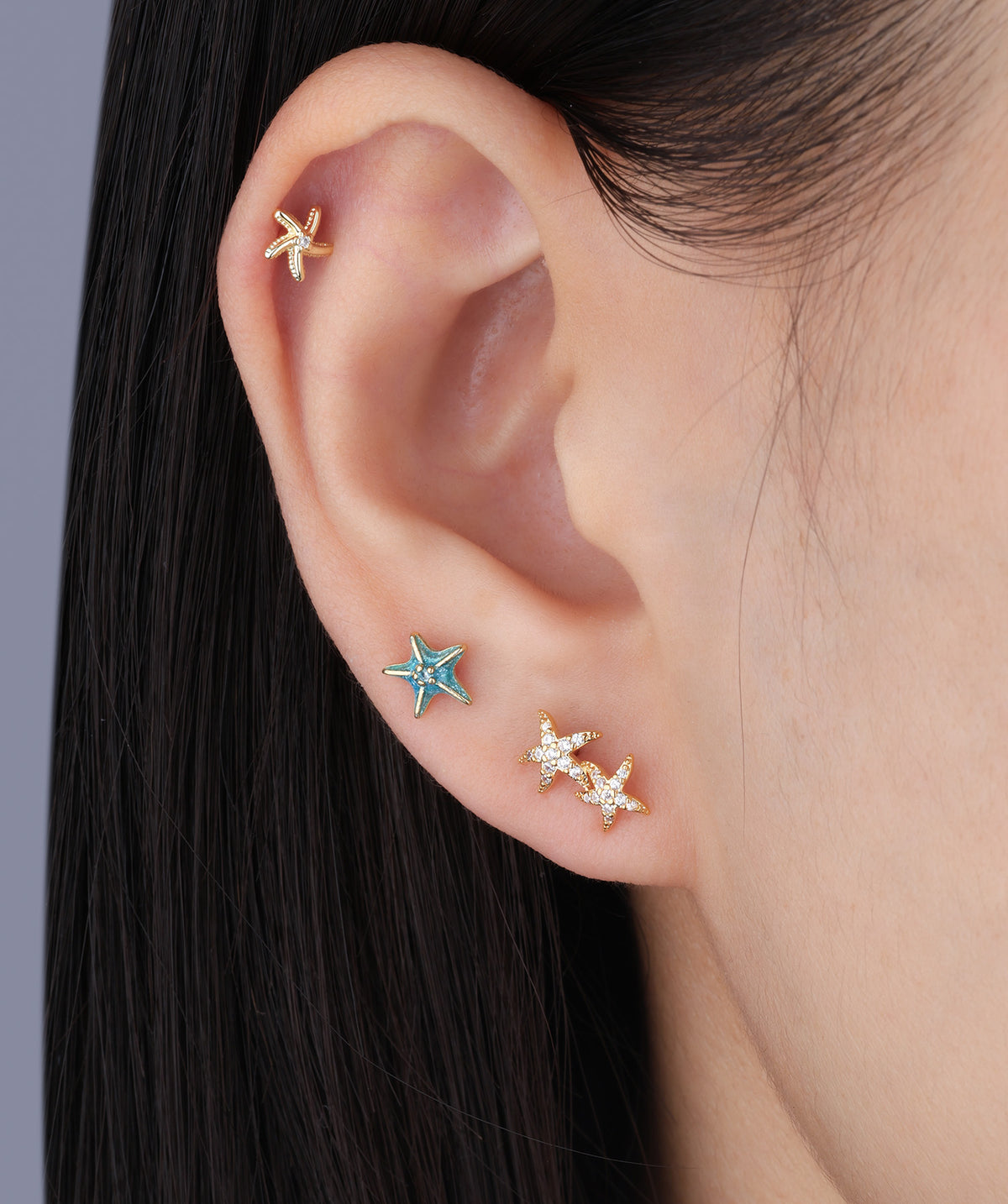 Enamel Starfish Stud - Stainless Steel - Upper Lobe, Helix, Flat - Oumo Jewelry