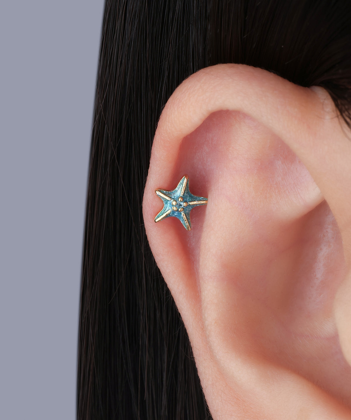 Enamel Starfish Stud - Stainless Steel - Upper Lobe, Helix, Flat - Oumo Jewelry