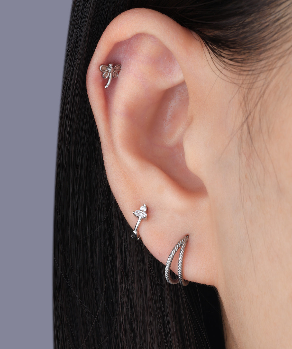 Titanium Dragonfly Flatback Stud - Titanium - Helix, Forward Helix, Upper Lobe - Oumo Jewelry