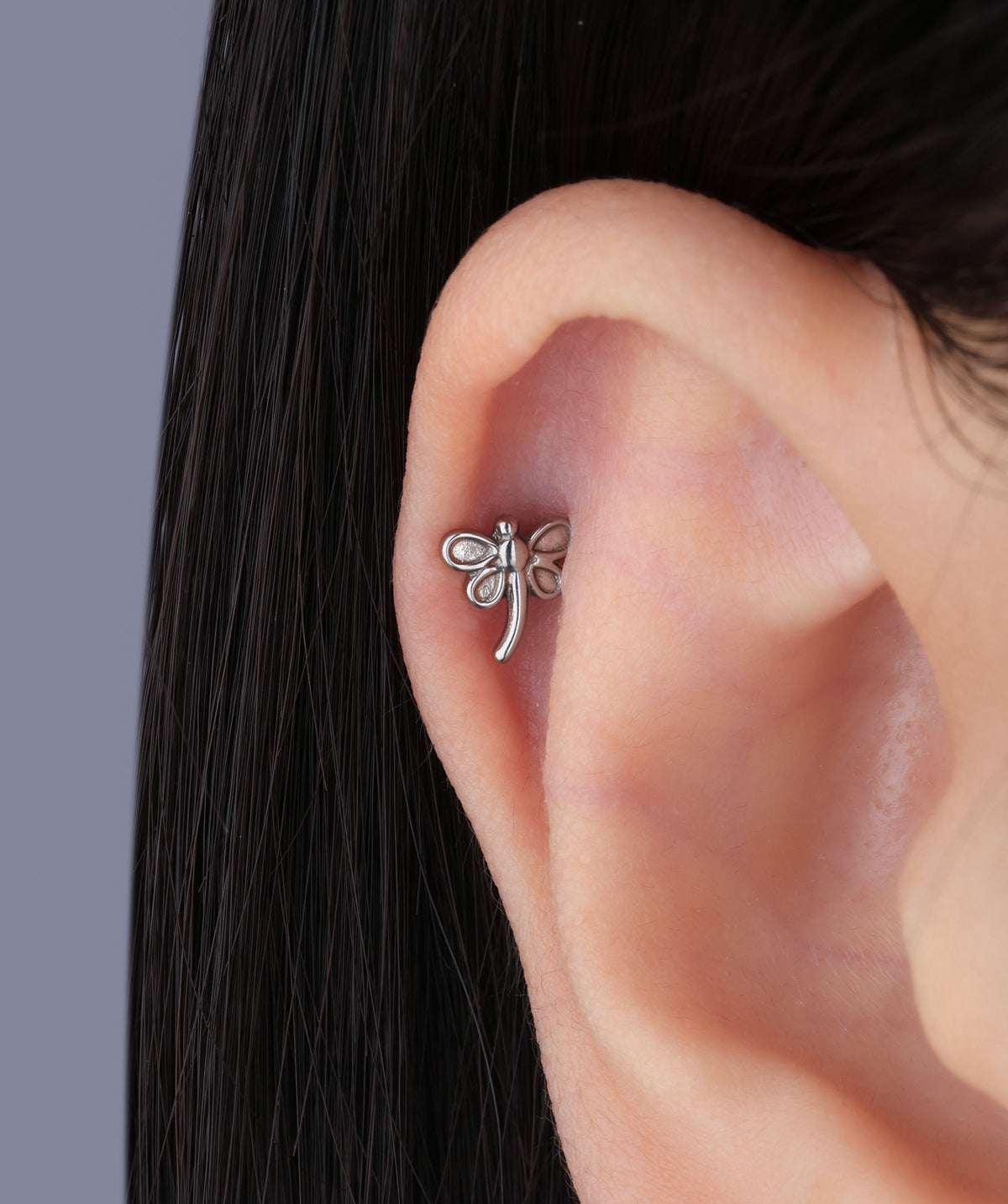 Titanium Dragonfly Flatback Stud - Titanium - Helix, Forward Helix, Upper Lobe - Oumo Jewelry