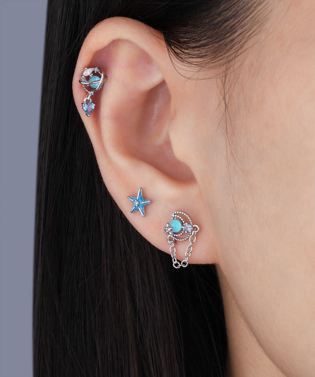 Enamel Starfish Stud - Stainless Steel - Upper Lobe, Helix, Flat - Oumo Jewelry