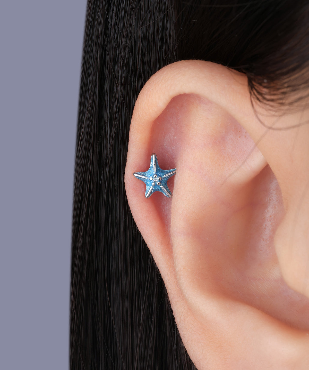 Enamel Starfish Stud - Stainless Steel - Upper Lobe, Helix, Flat - Oumo Jewelry