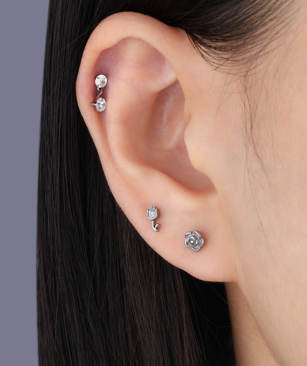 Titanium Gem Flatback Drop - Titanium - Helix, Upper Lobe, Flat - Oumo Jewelry