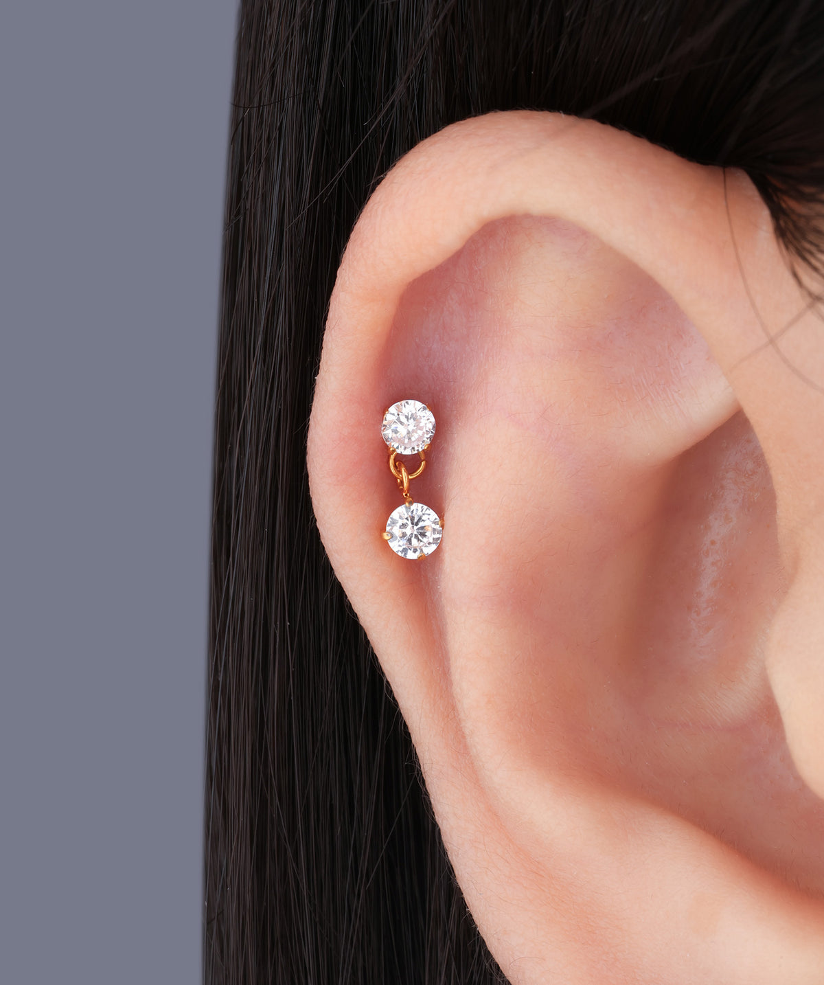 Titanium Gem Flatback Drop - Titanium - Helix, Upper Lobe, Flat - Oumo Jewelry