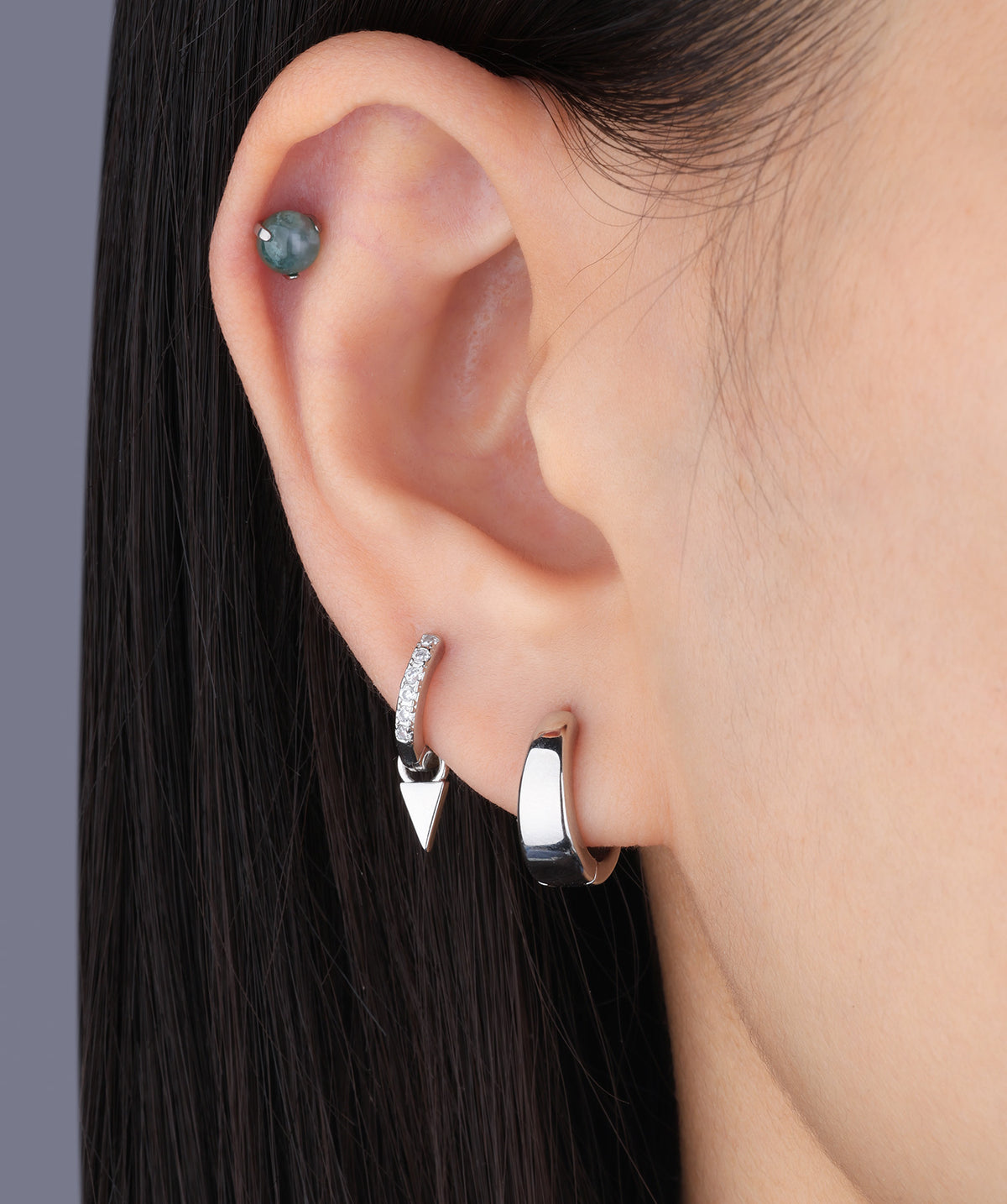 Titanium Water Grass Agate Flatback Stud - Titanium - Helix, Forward Helix, Upper Lobe - Oumo Jewelry
