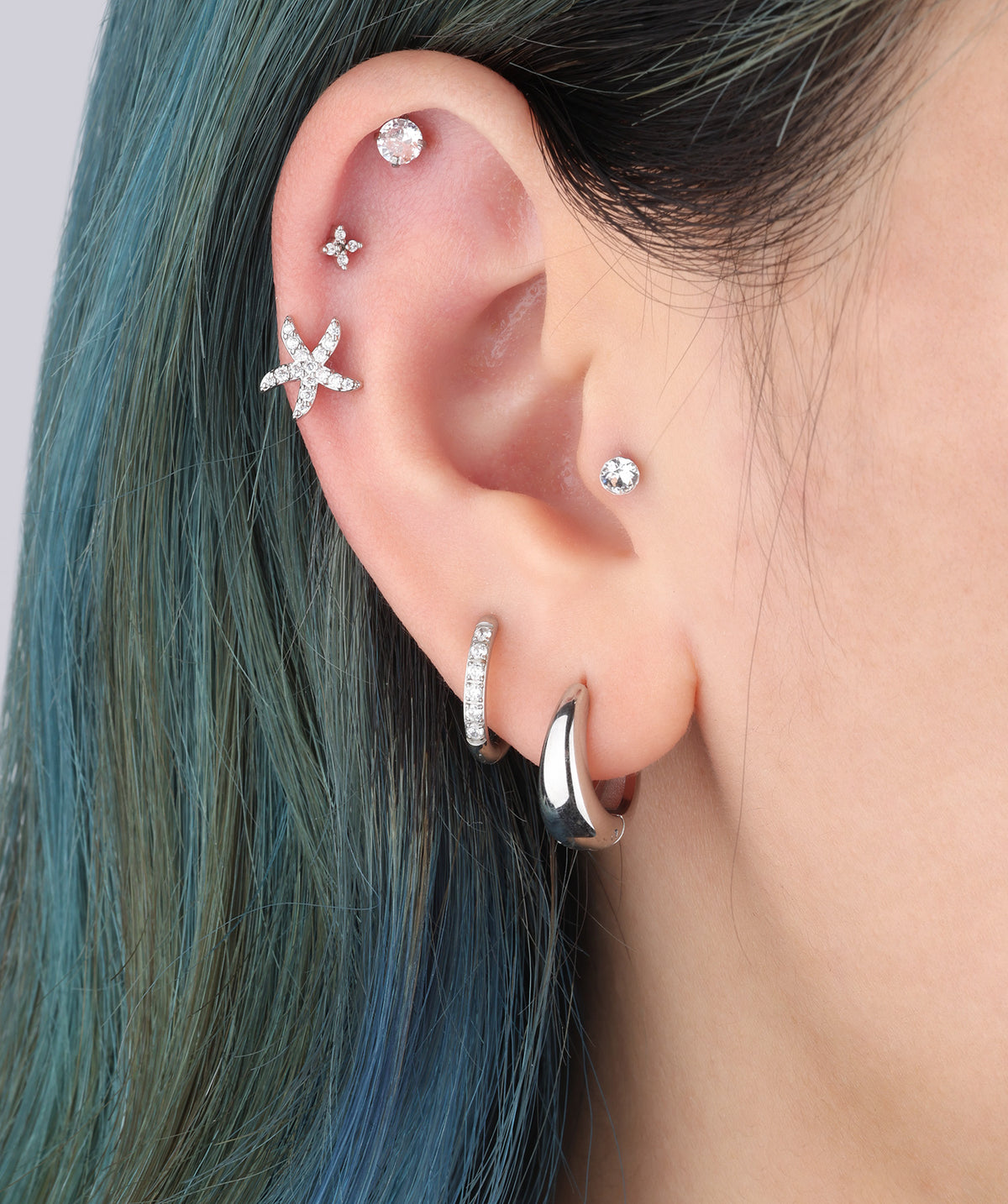 Funny Starfish Stud - Stainless Steel - Upper Lobe, Helix, Flat - Oumo Jewelry
