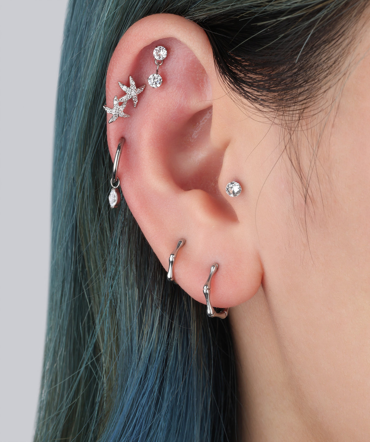 Bamboo Shape Clicker Hoop - Stainless Steel - Lobe, Upper Lobe, Helix - Oumo Jewelry