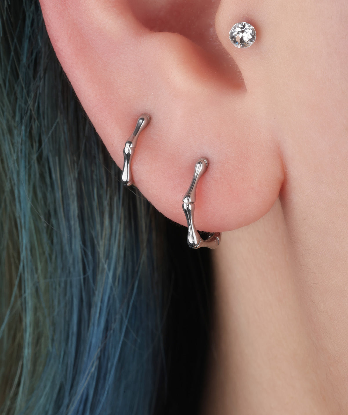 Bamboo Shape Clicker Hoop - Stainless Steel - Lobe, Upper Lobe, Helix - Oumo Jewelry