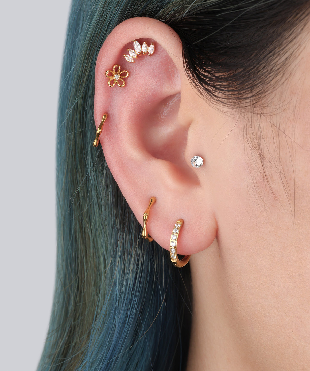 Bamboo Shape Clicker Hoop - Stainless Steel - Lobe, Upper Lobe, Helix - Oumo Jewelry