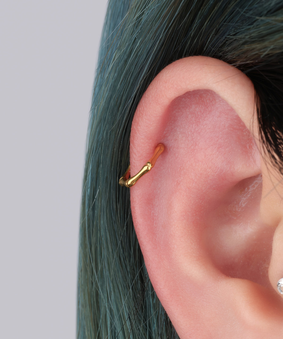 Bamboo Shape Clicker Hoop - Stainless Steel - Lobe, Upper Lobe, Helix - Oumo Jewelry