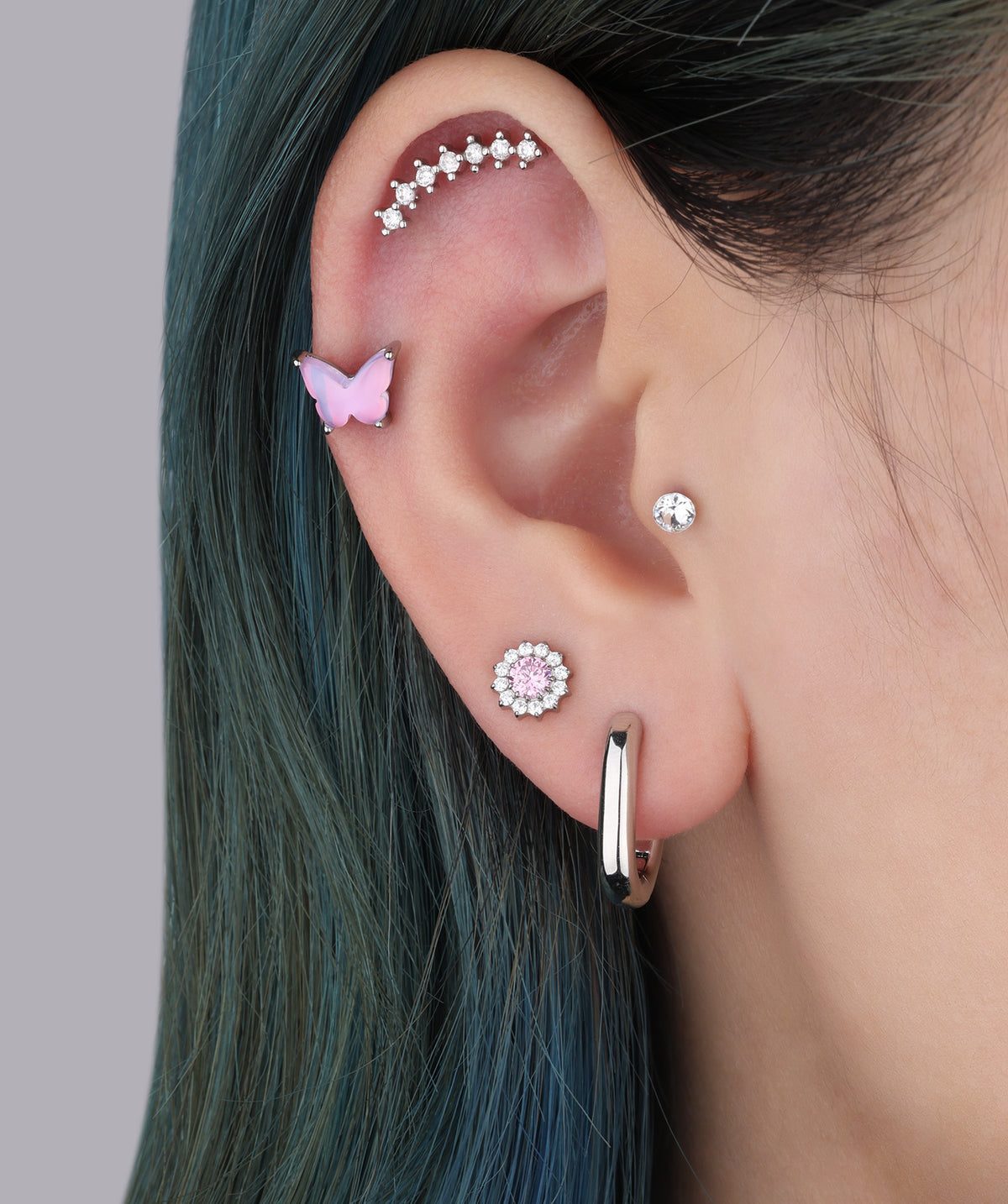 Charm Butterfly Flatback Stud - Stainless Steel - Helix, Upper Lobe, Conch - Oumo Jewelry