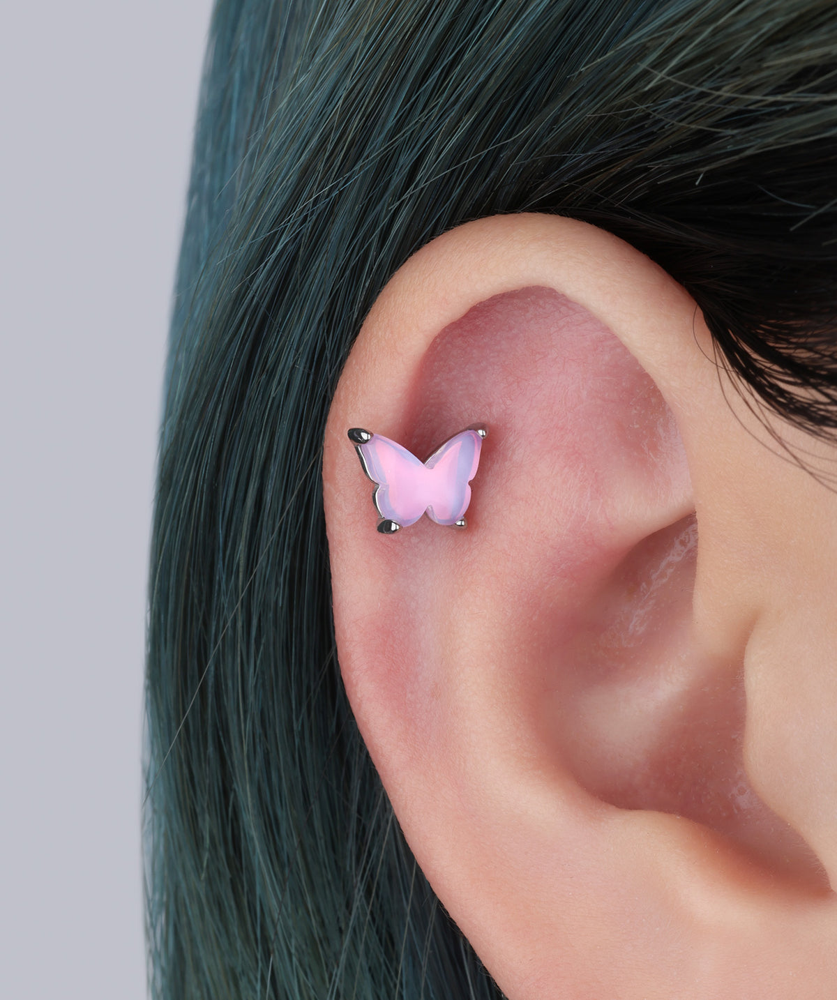 Charm Butterfly Flatback Stud - Stainless Steel - Helix, Upper Lobe, Conch - Oumo Jewelry