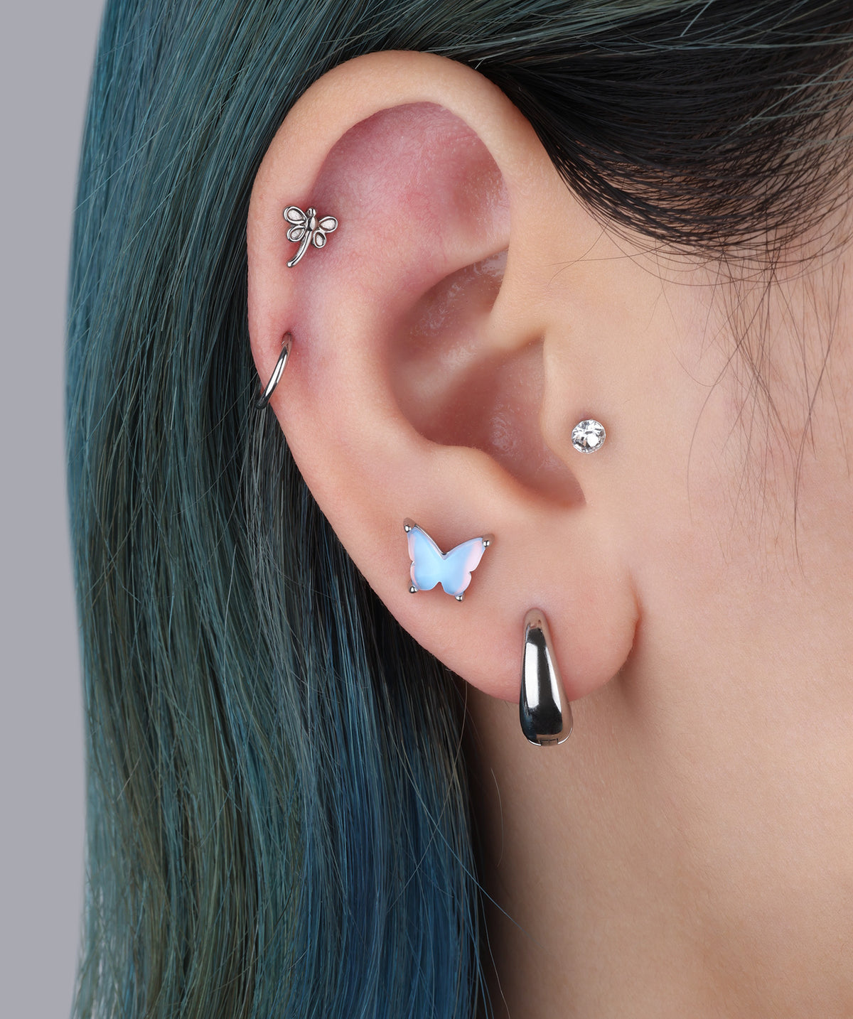 Charm Butterfly Flatback Stud - Stainless Steel - Helix, Upper Lobe, Conch - Oumo Jewelry