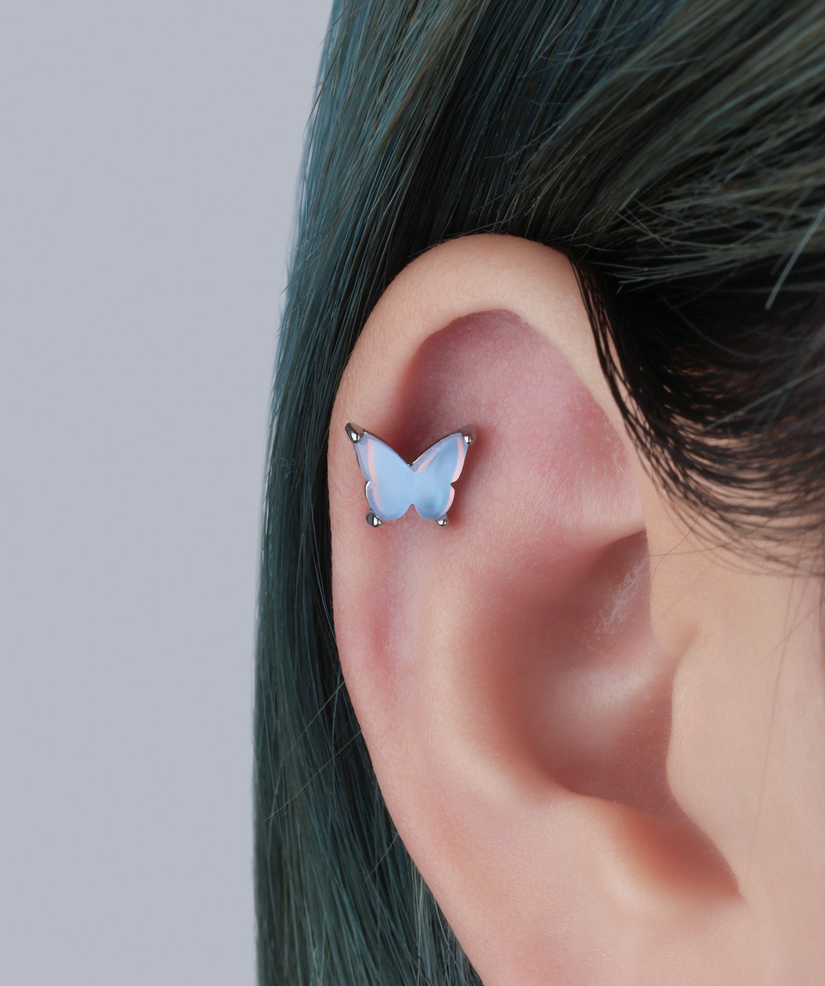 Charm Butterfly Flatback Stud - Stainless Steel - Helix, Upper Lobe, Conch - Oumo Jewelry