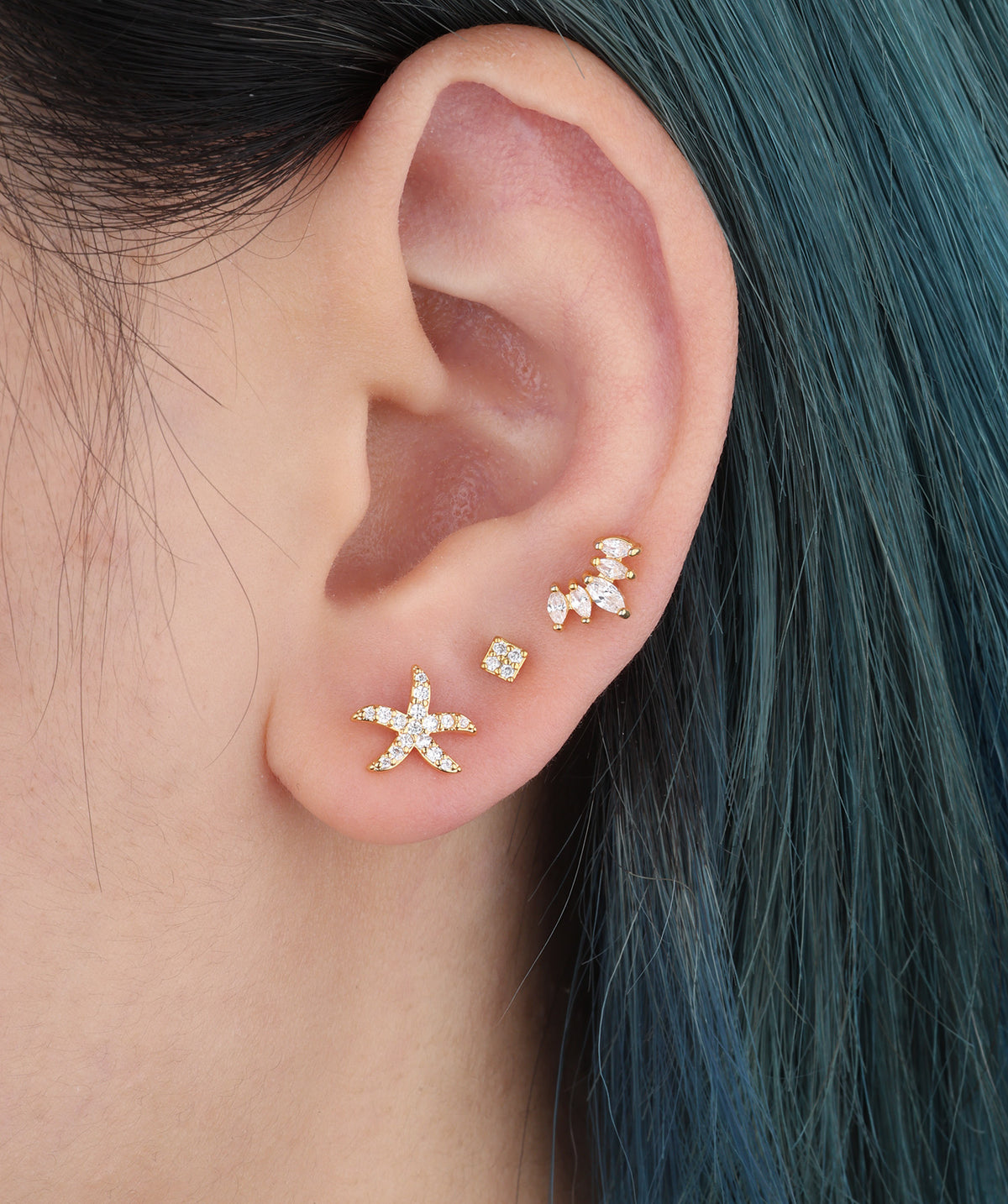 Funny Starfish Stud - Stainless Steel - Upper Lobe, Helix, Flat - Oumo Jewelry