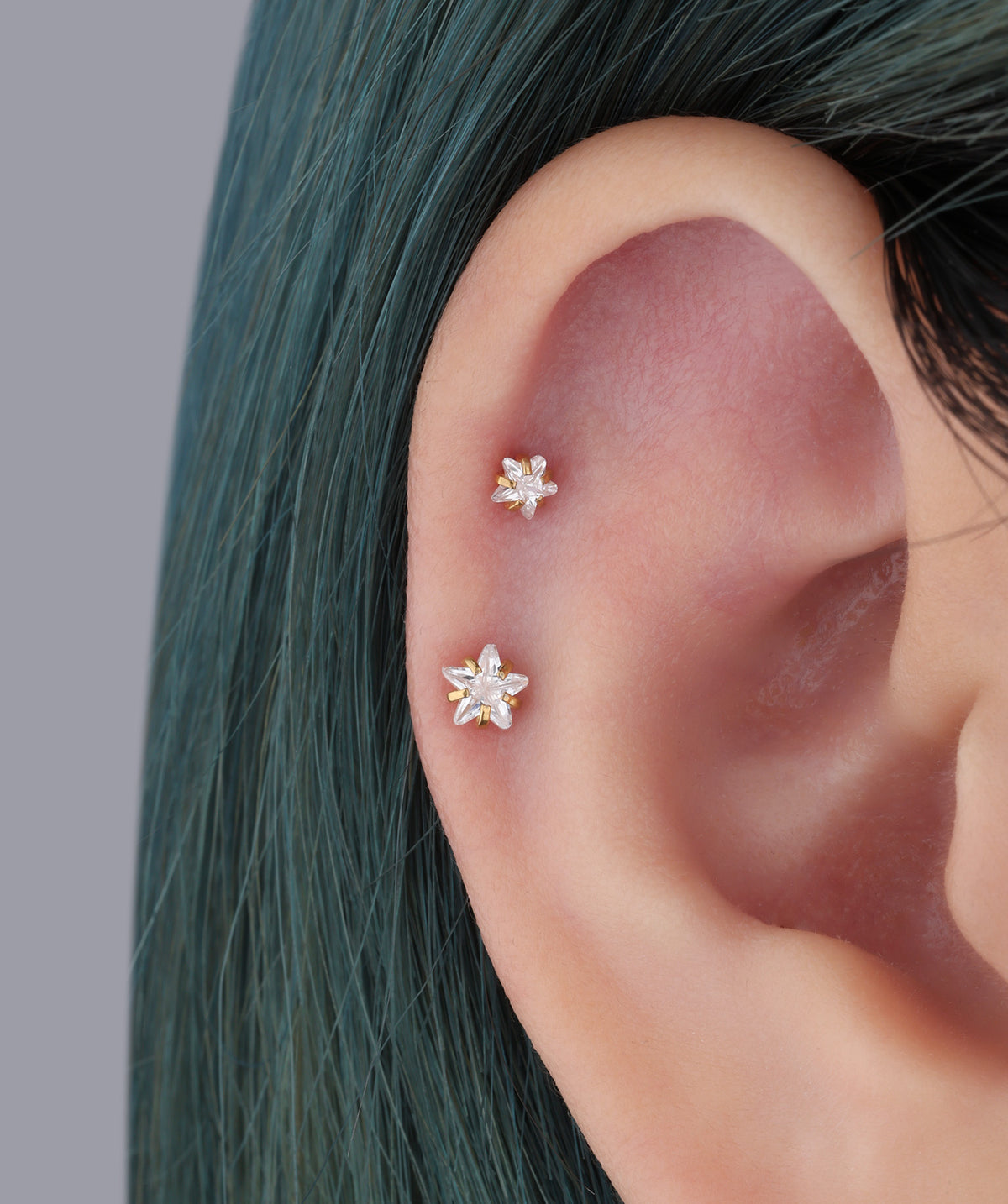 Sparkling Star Flatback Stud - Stainless Steel - Upper Lobe, Helix, Forward Helix - Oumo Jewelry