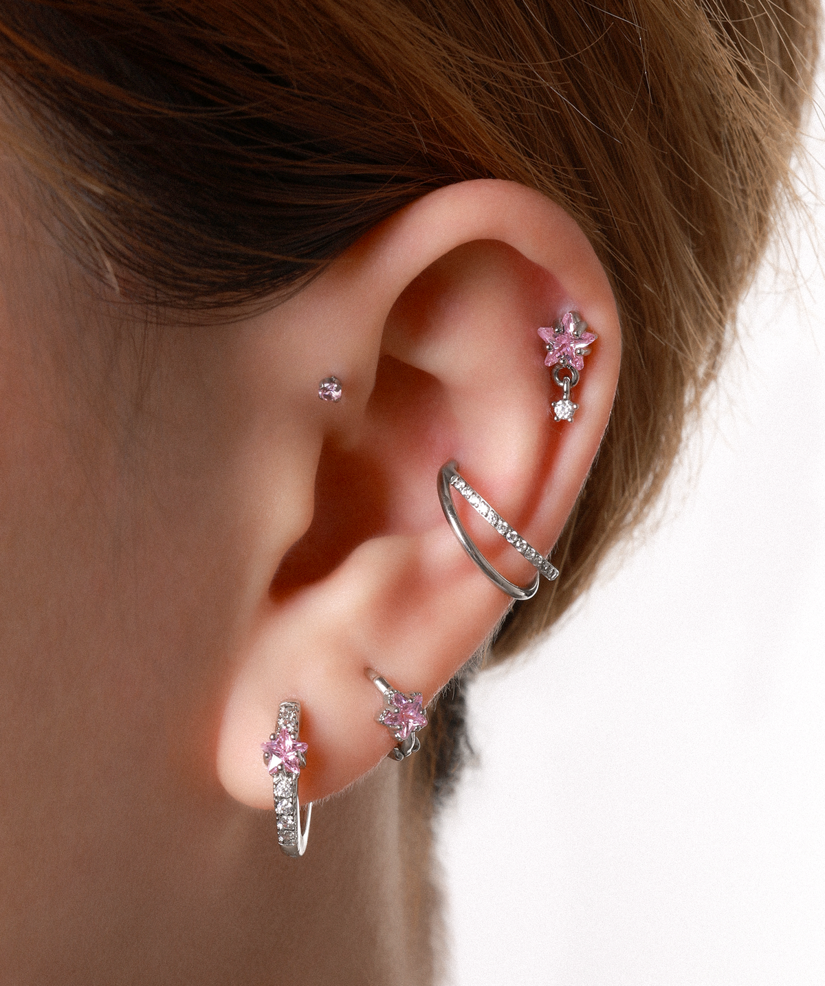 Star Gem Drop - Stainless Steel - Upper Lobe, Flat - Oumo Jewelry
