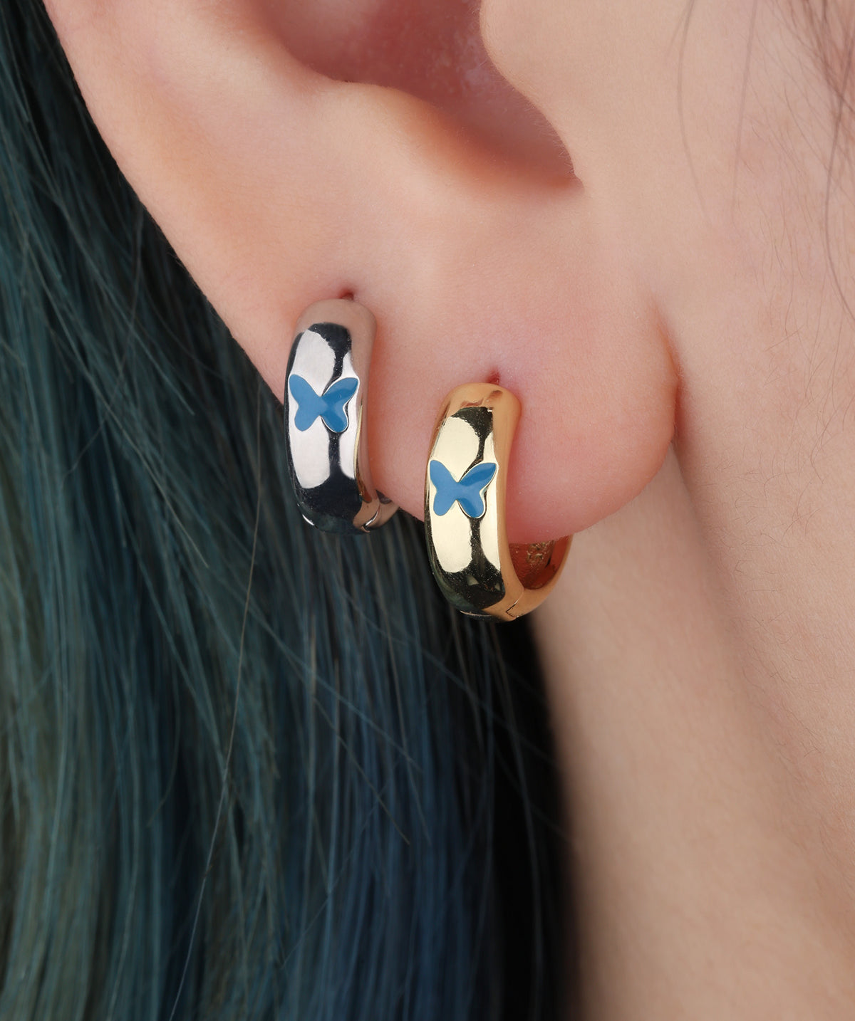Enamel Butterfly Hoops - Brass - Oumo Jewelry