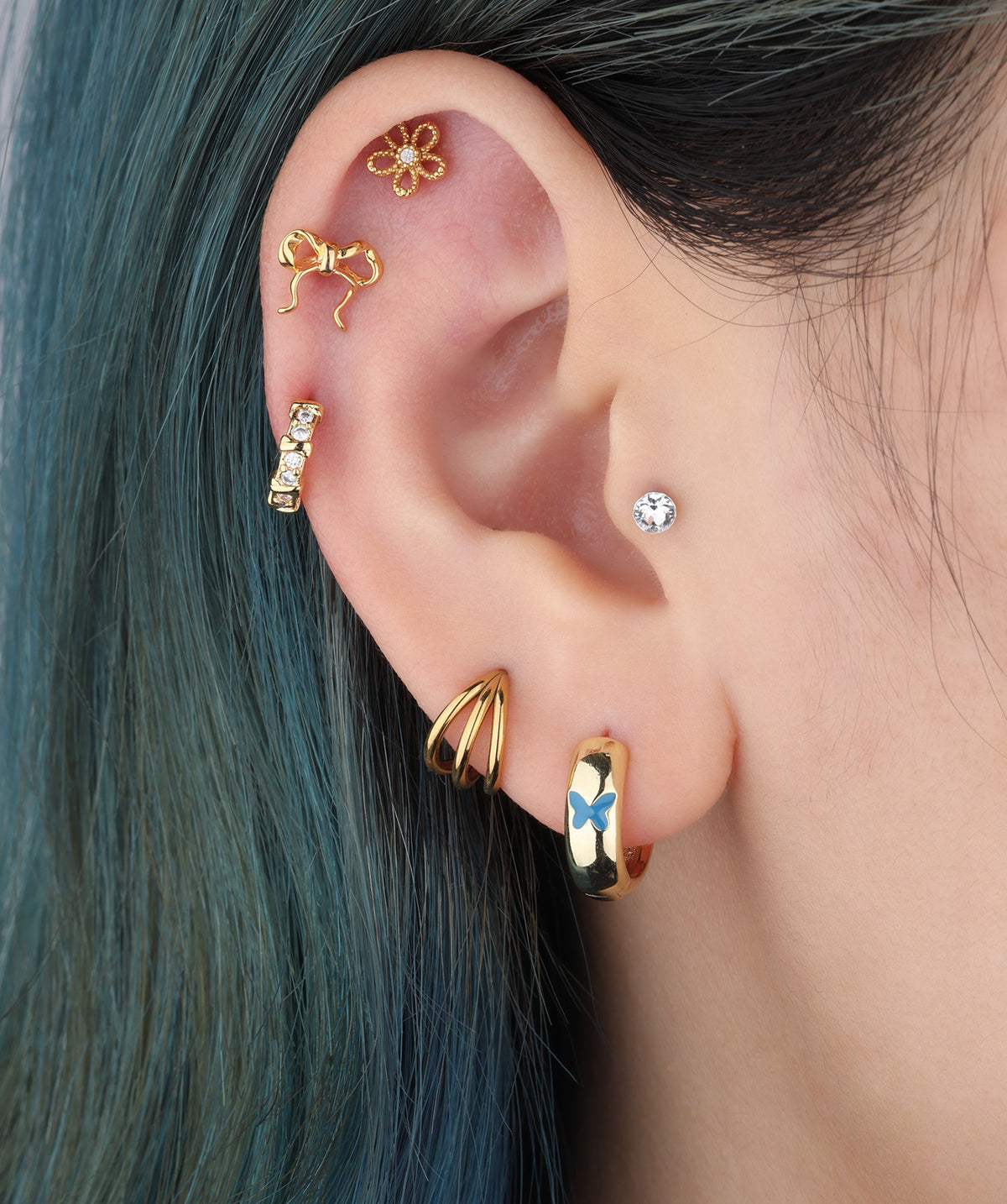 Enamel Butterfly Hoops - Brass - Oumo Jewelry