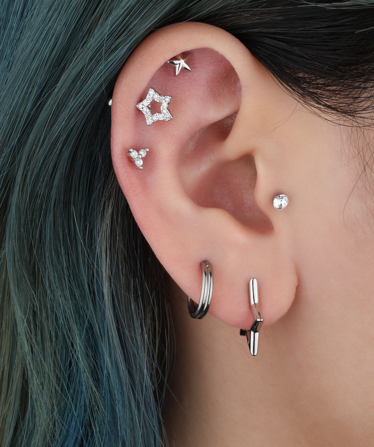 Hollow Star Vertical Helix Stud - Stainless Steel - Vertical Helix - Oumo Jewelry