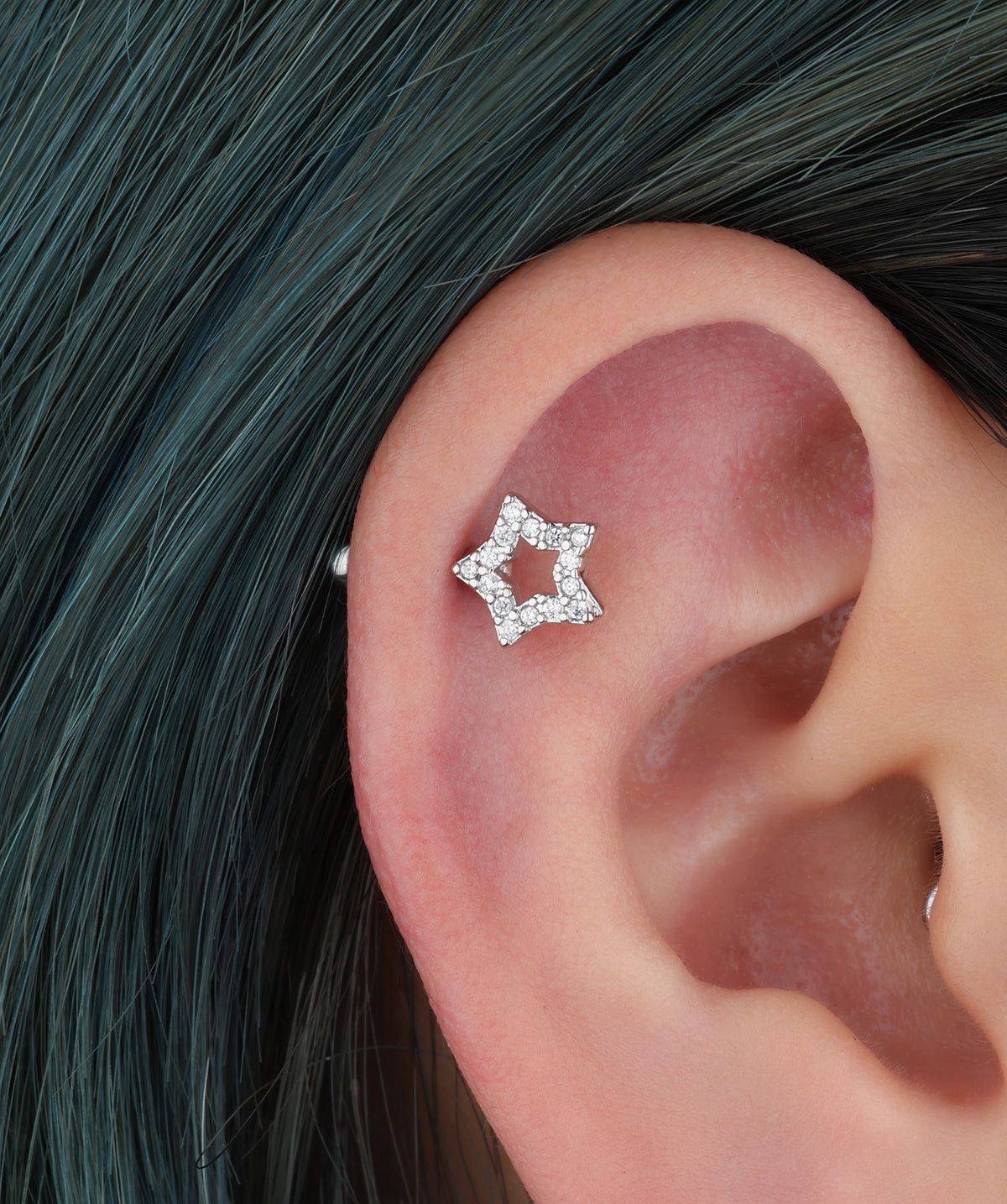 Hollow Star Vertical Helix Stud - Stainless Steel - Vertical Helix - Oumo Jewelry