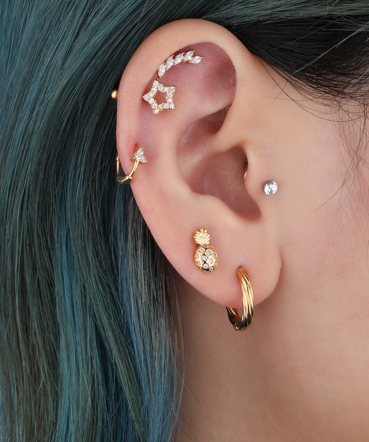 Cute Pineapple Stud - Stainless Steel - Upper Lobe, Helix, Flat - Oumo Jewelry