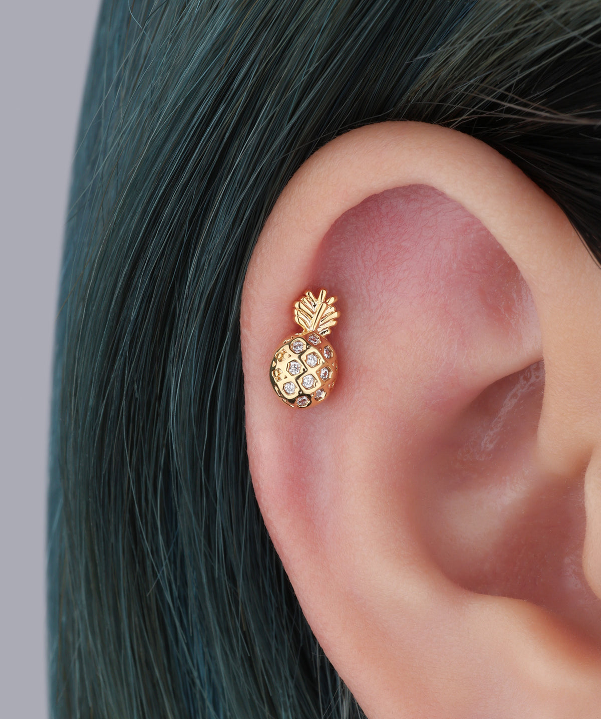 Cute Pineapple Stud - Stainless Steel - Upper Lobe, Helix, Flat - Oumo Jewelry