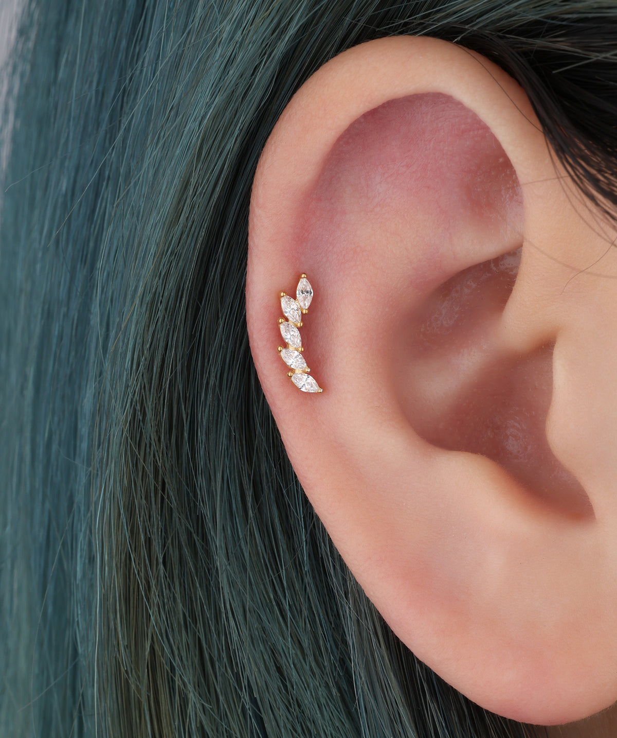 Titanium Marquise Curve Flatback Stud - Titanium - Helix, Forward Helix, Upper Lobe - Oumo Jewelry