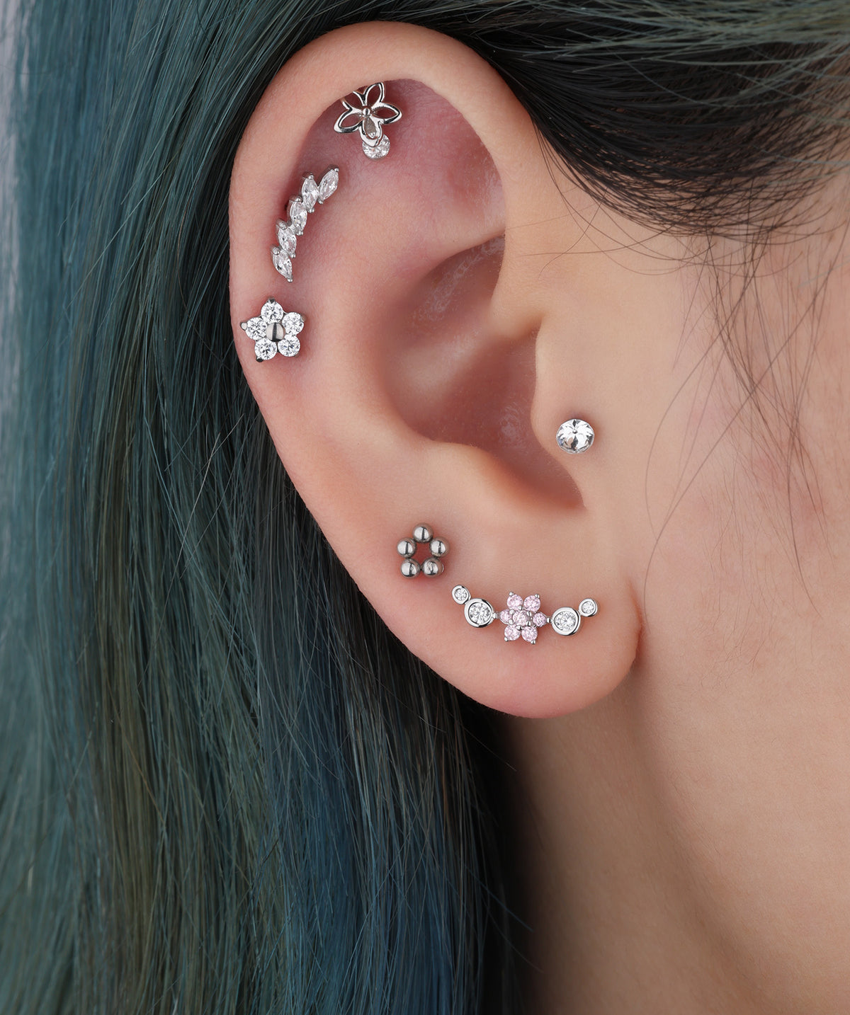 Titanium Marquise Curve Flatback Stud - Titanium - Helix, Forward Helix, Upper Lobe - Oumo Jewelry