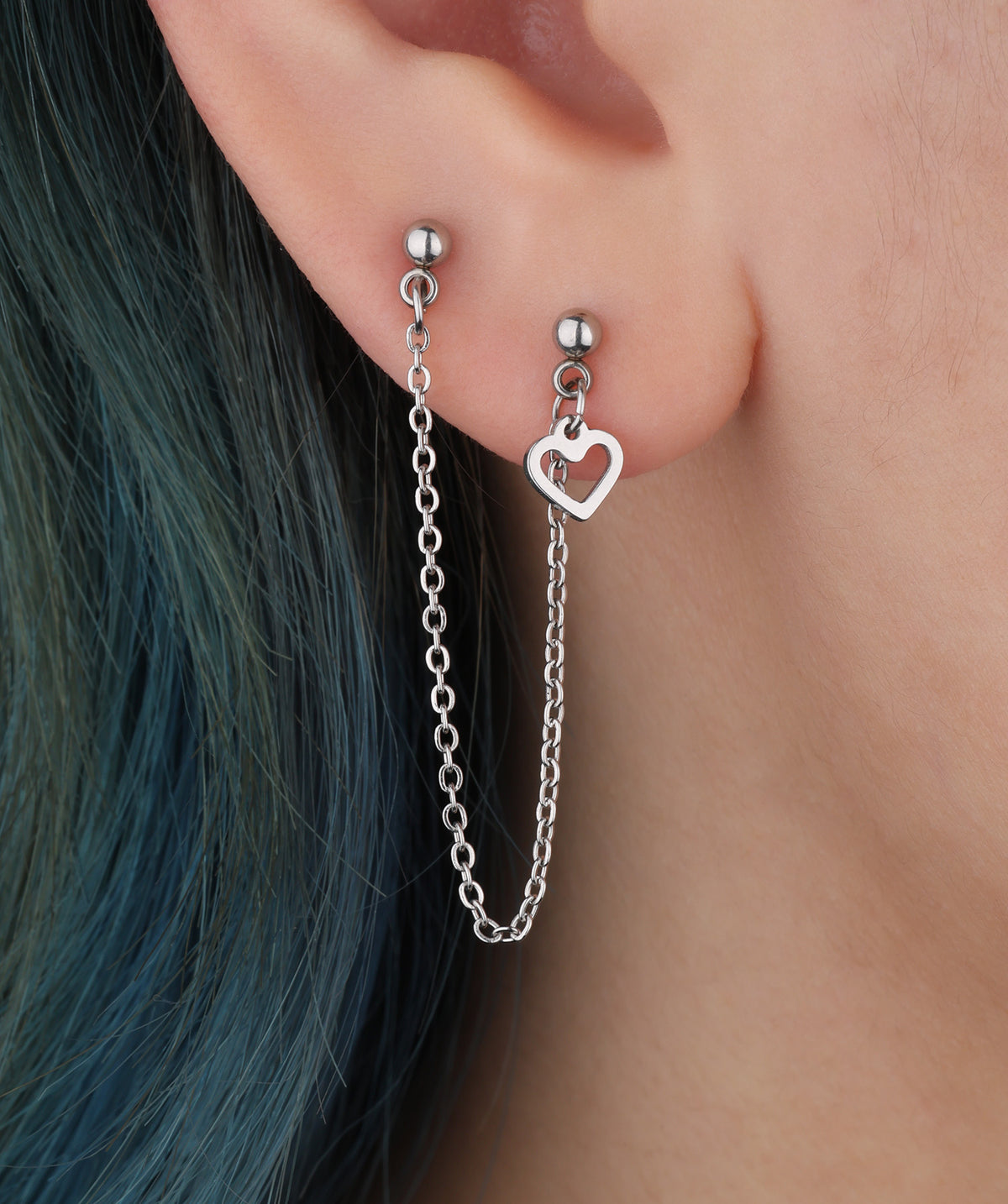 Heart Drop Chain - Stainless Steel - Lobe, Upper Lobe - Oumo Jewelry