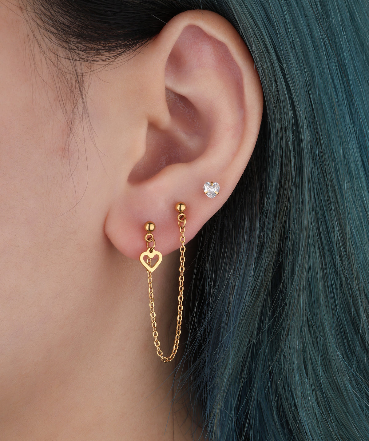Heart Drop Chain - Stainless Steel - Lobe, Upper Lobe - Oumo Jewelry