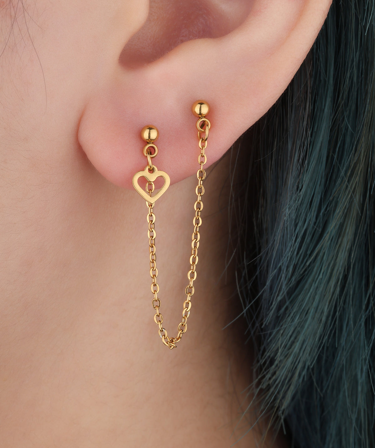 Heart Drop Chain - Stainless Steel - Lobe, Upper Lobe - Oumo Jewelry