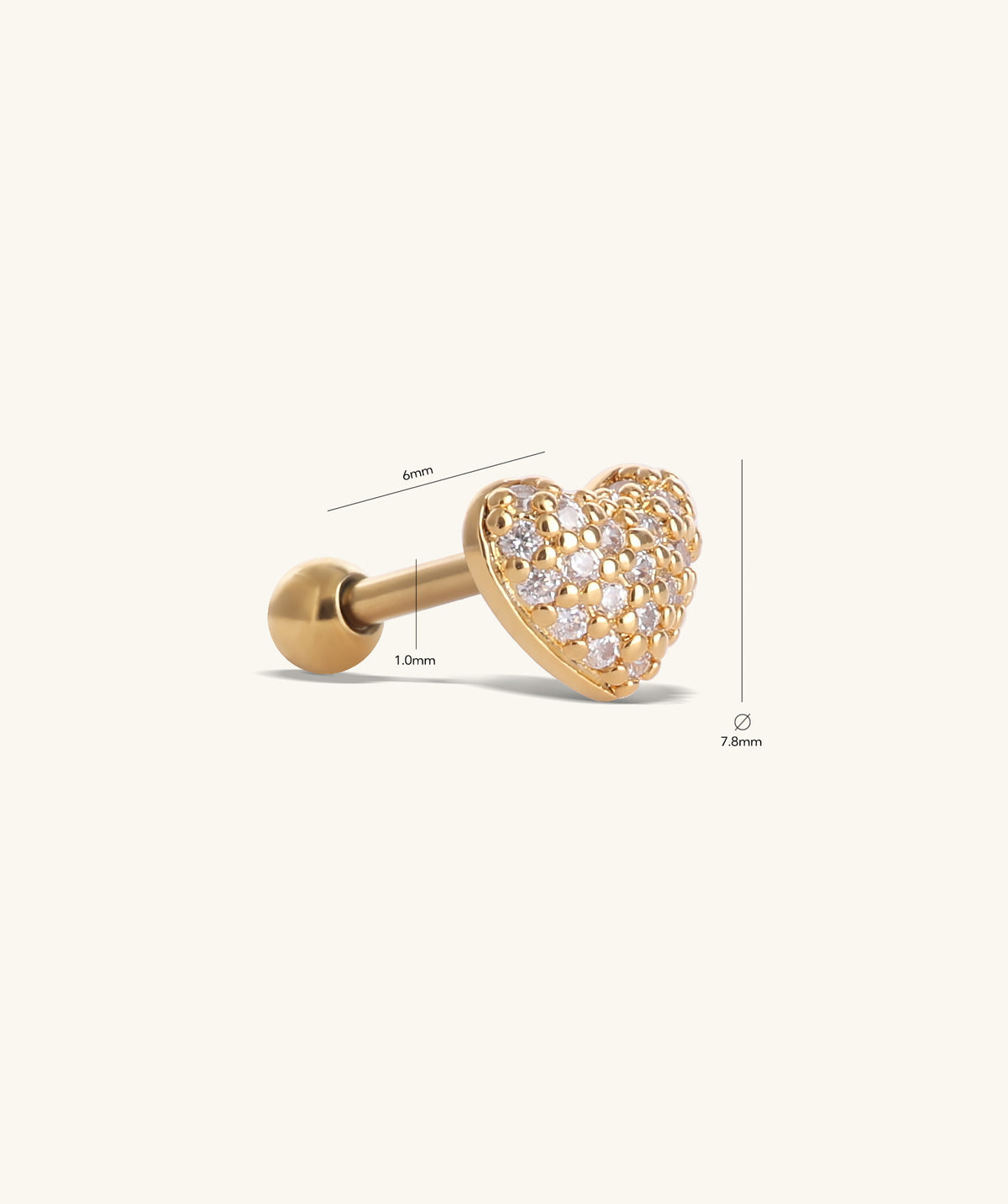 Radiant Puffed Heart Stud - Stainless Steel - Upper Lobe, Helix - Oumo Jewelry