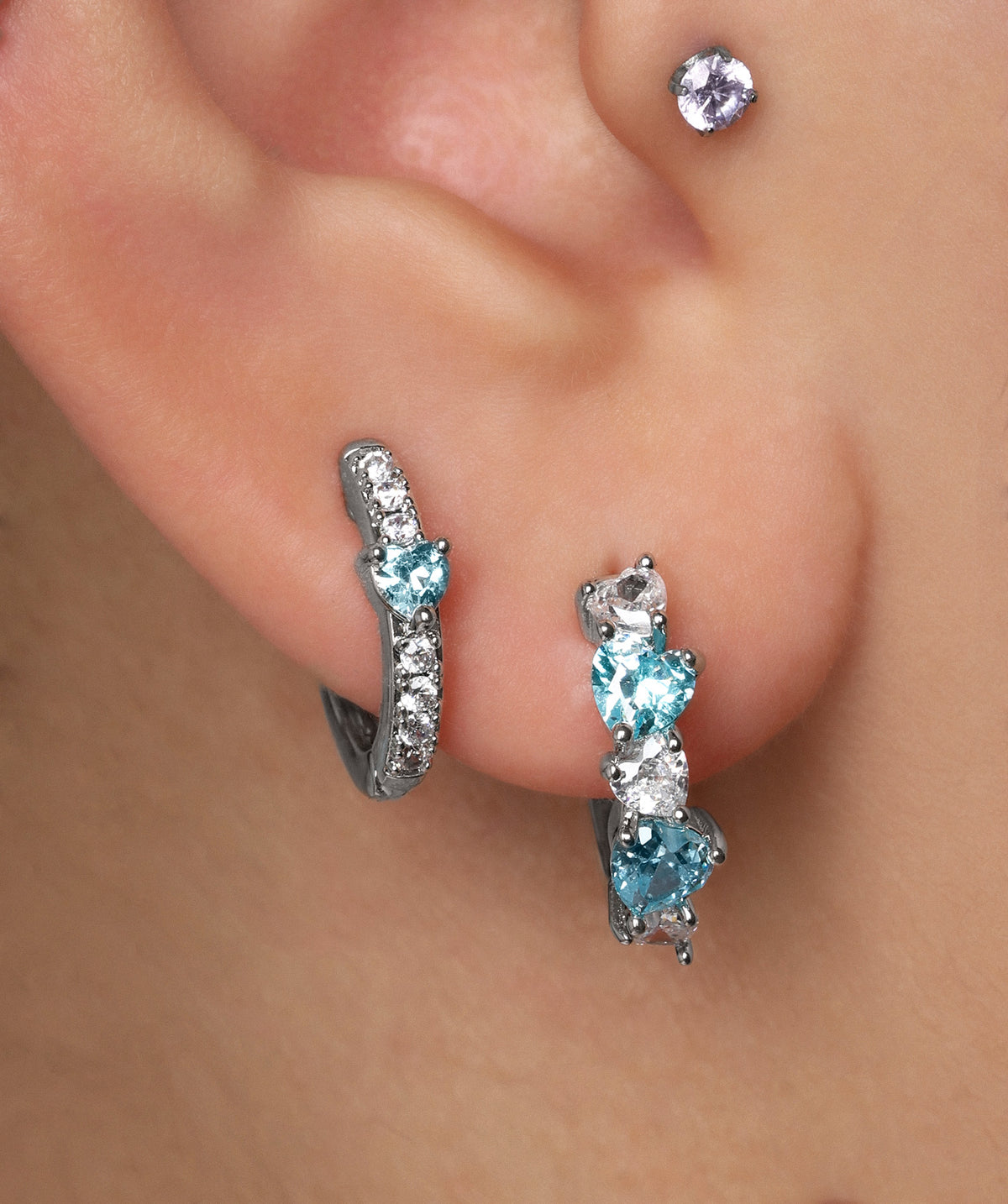 Sparkle Heart Hoop - Brass - Upper Lobe - Oumo Jewelry