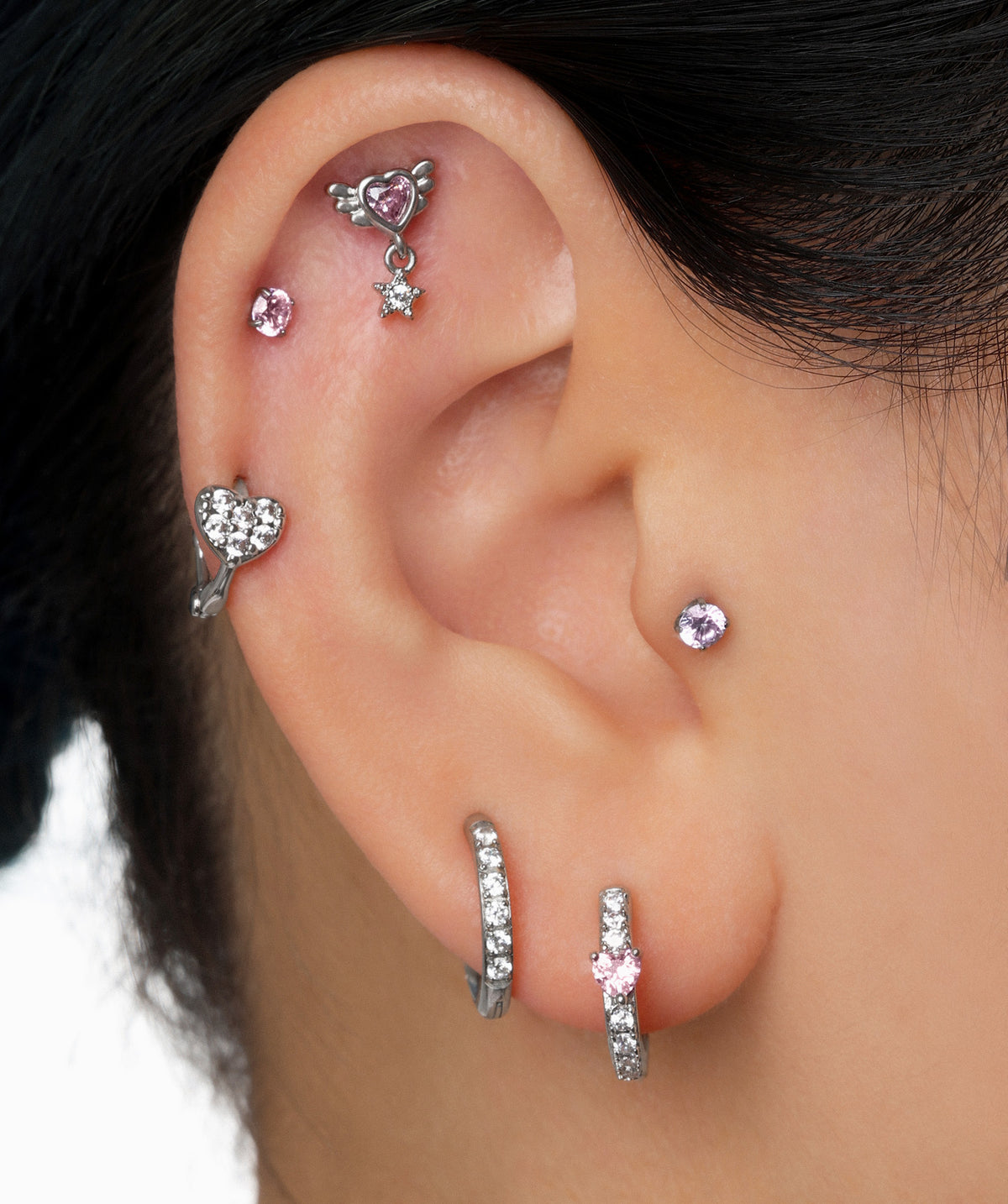 Sparkle Heart Hoop - Brass - Upper Lobe - Oumo Jewelry