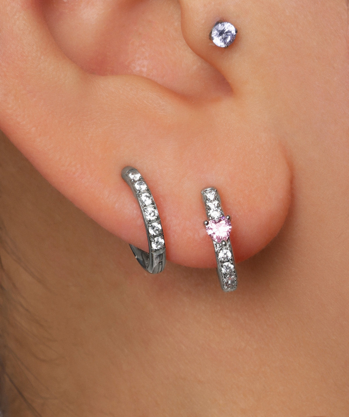 Sparkle Heart Hoop - Brass - Upper Lobe - Oumo Jewelry