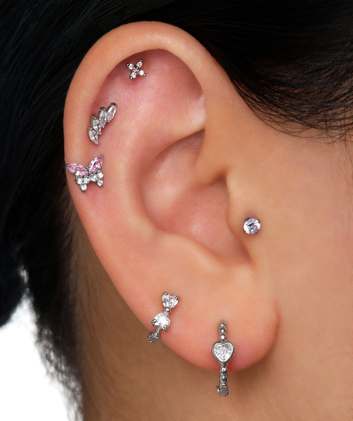 Titanium Charm Butterfly Flatback Stud - Titanium - Helix, Upper Lobe, Conch - Oumo Jewelry