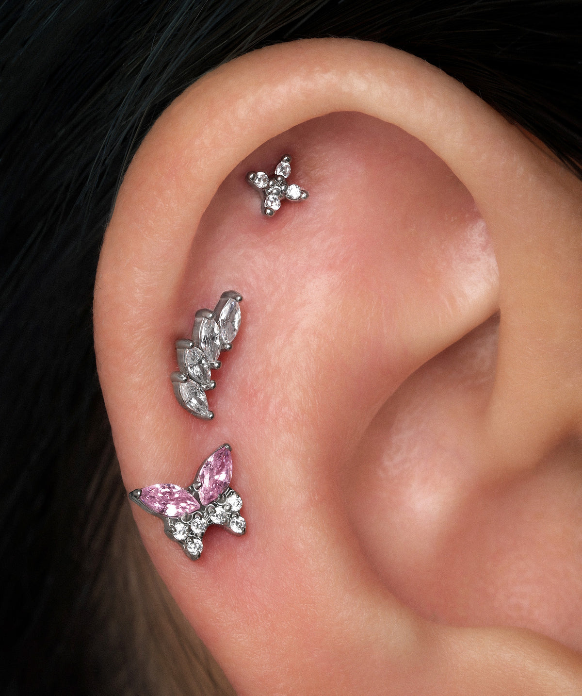 Titanium Charm Butterfly Flatback Stud - Titanium - Helix, Upper Lobe, Conch - Oumo Jewelry