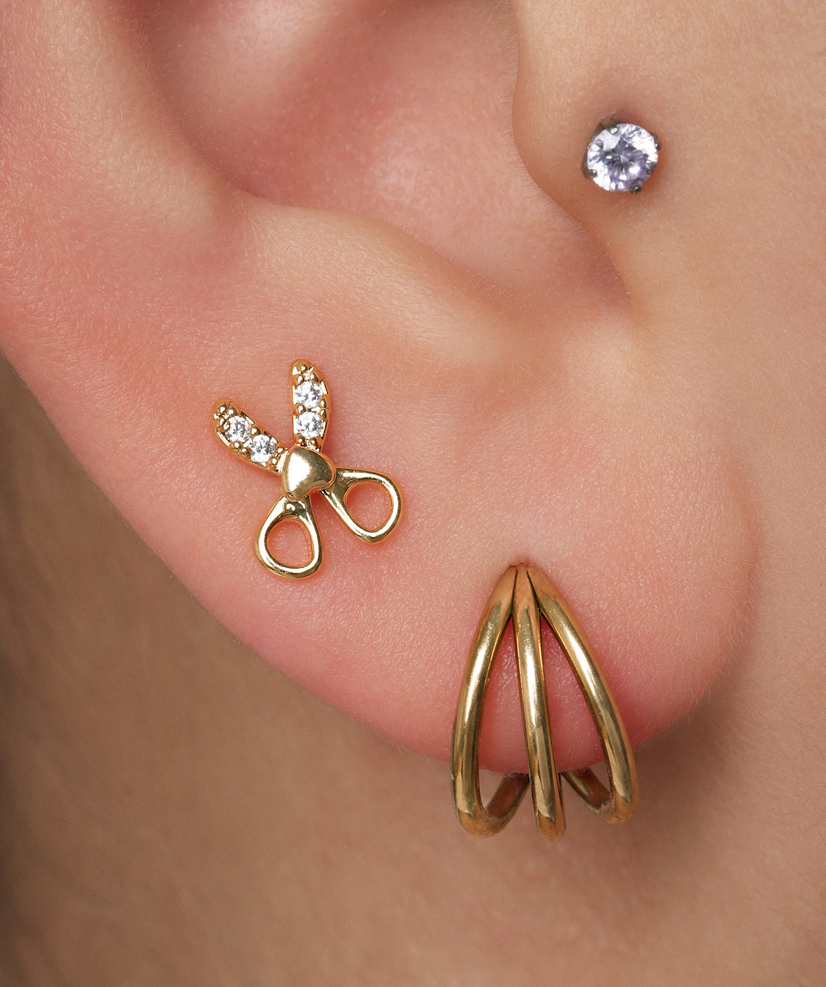 Love Scissors Stud - Stainless Steel - Upper Lobe, Helix - Oumo Jewelry