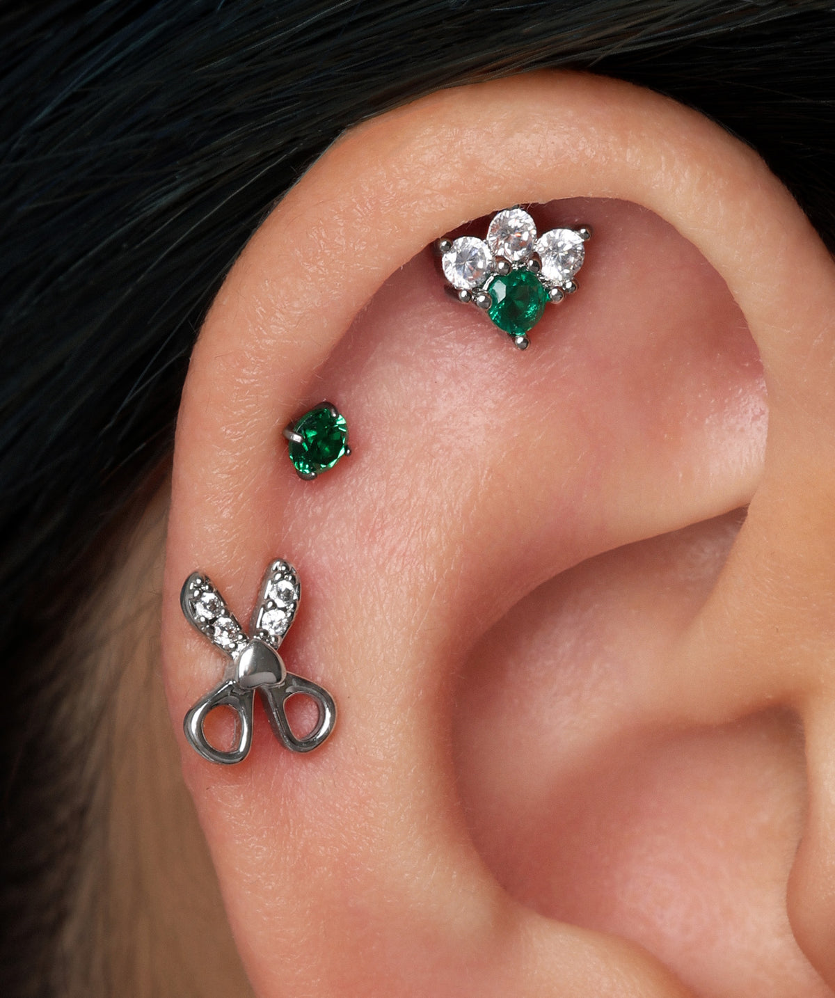 Love Scissors Stud - Stainless Steel - Upper Lobe, Helix - Oumo Jewelry