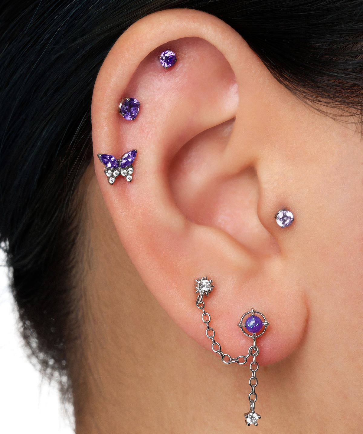 Titanium Charm Butterfly Flatback Stud - Titanium - Helix, Upper Lobe, Conch - Oumo Jewelry