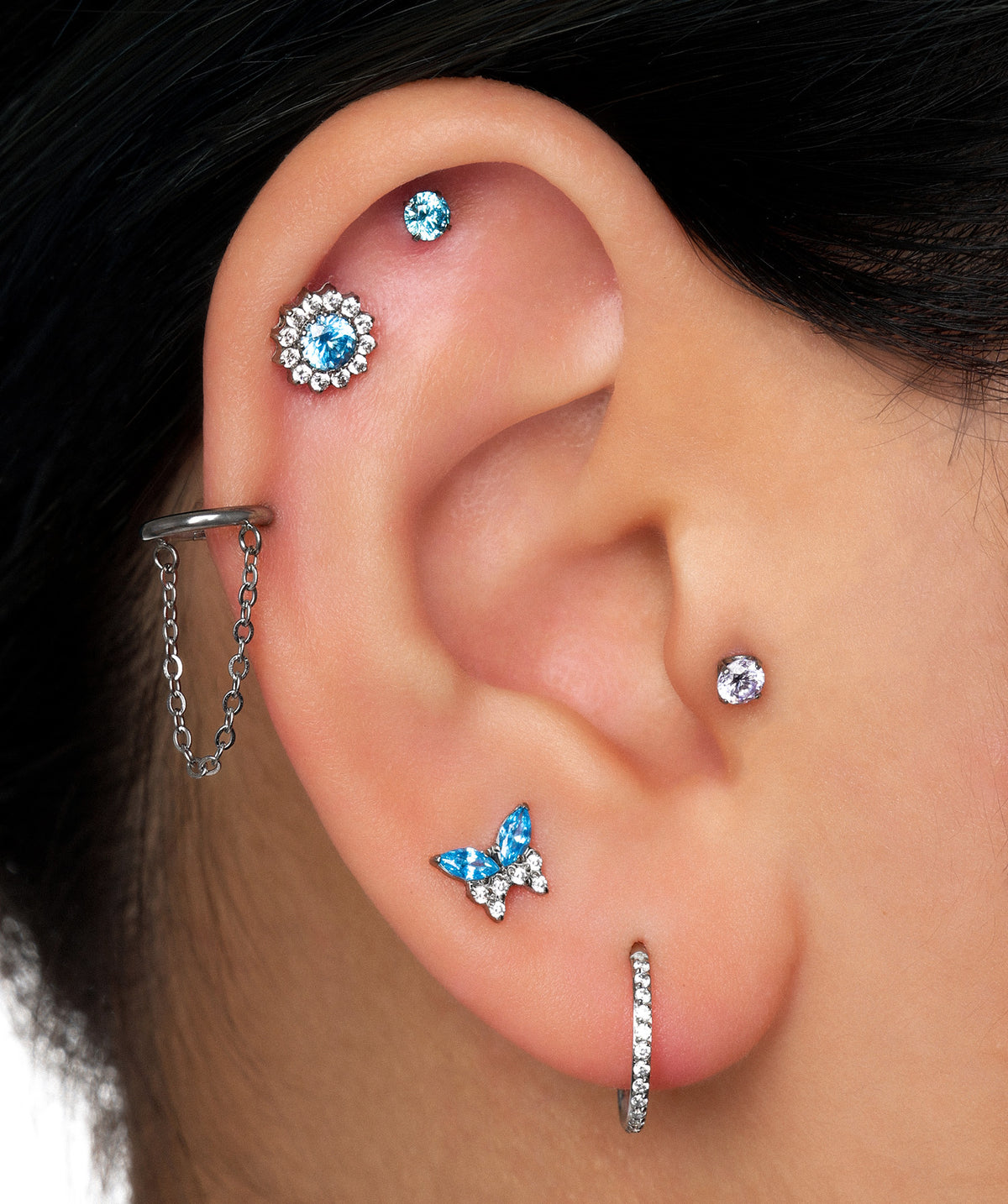 Titanium Charm Butterfly Flatback Stud - Titanium - Helix, Upper Lobe, Conch - Oumo Jewelry