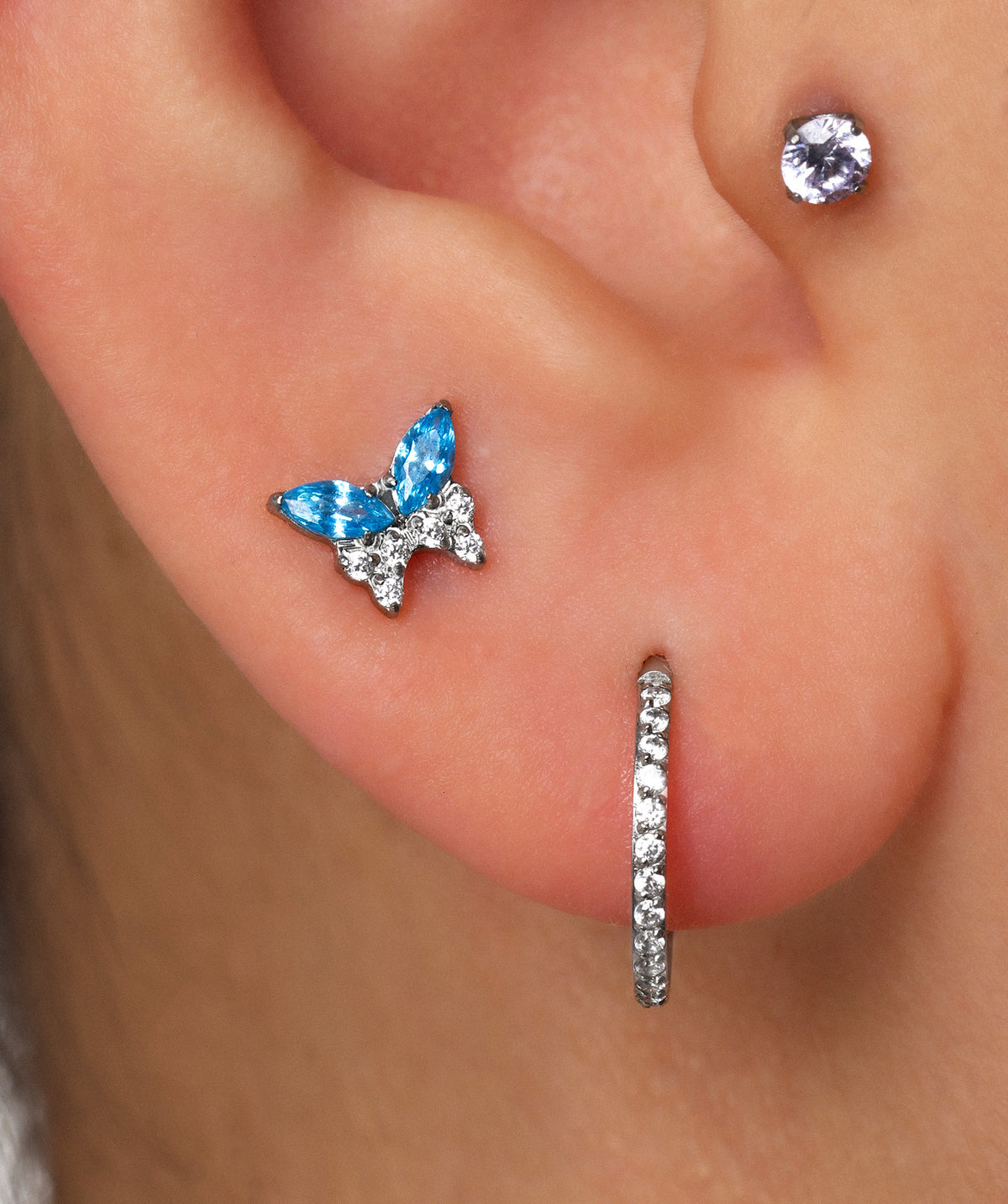 Titanium Charm Butterfly Flatback Stud - Titanium - Helix, Upper Lobe, Conch - Oumo Jewelry