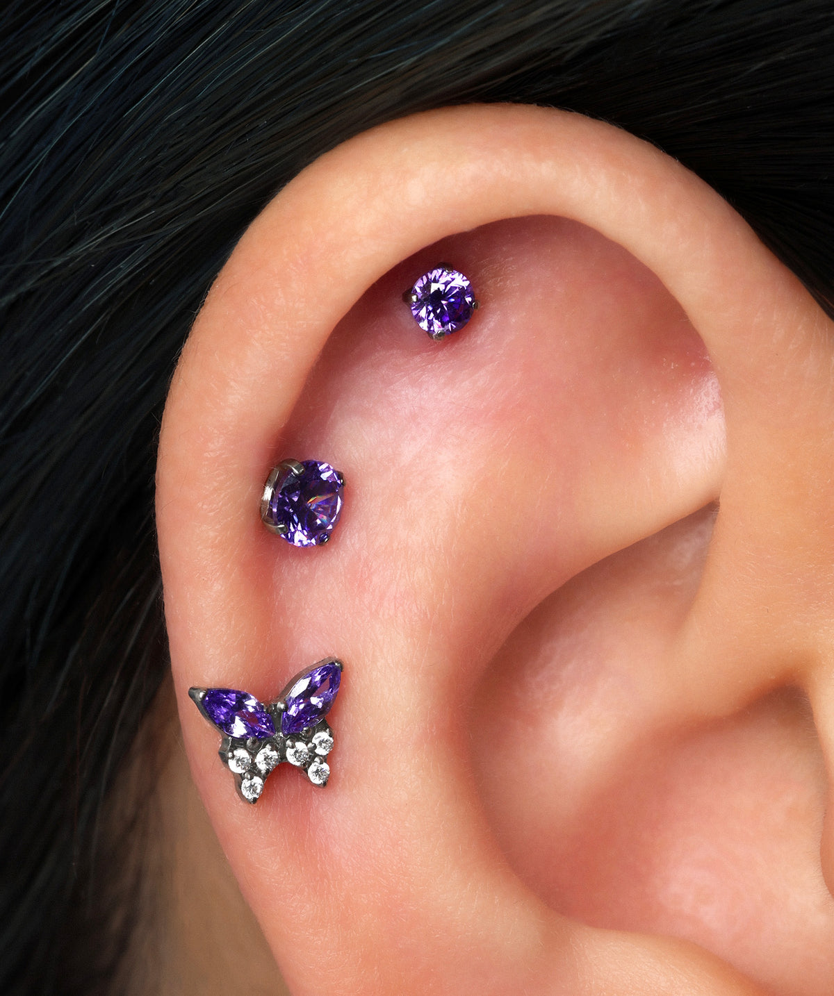 Titanium Charm Butterfly Flatback Stud - Titanium - Helix, Upper Lobe, Conch - Oumo Jewelry