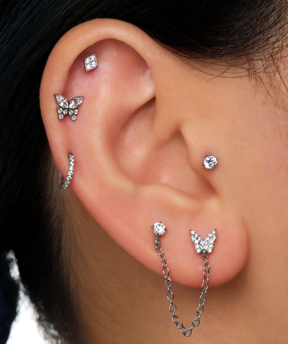 Titanium Charm Butterfly Flatback Stud - Titanium - Helix, Upper Lobe, Conch - Oumo Jewelry
