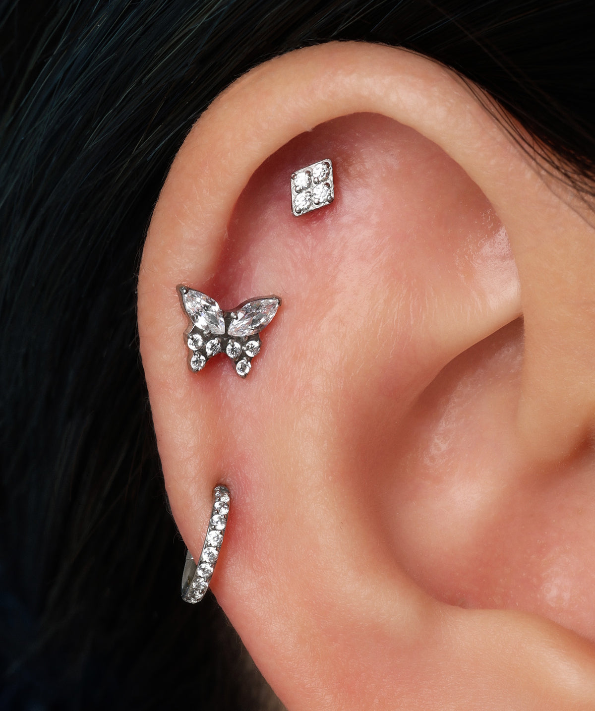 Titanium Charm Butterfly Flatback Stud - Titanium - Helix, Upper Lobe, Conch - Oumo Jewelry