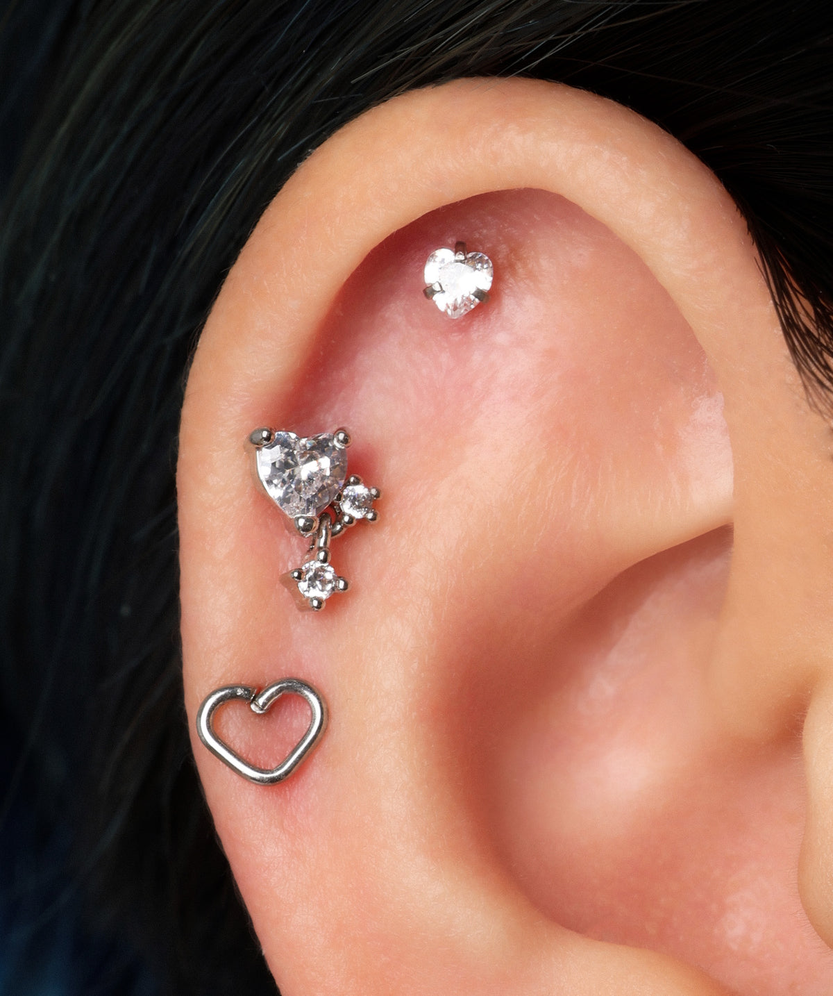 Crystal Heartfall - Stainless Steel - Upper Lobe, Flat, Helix - Oumo Jewelry