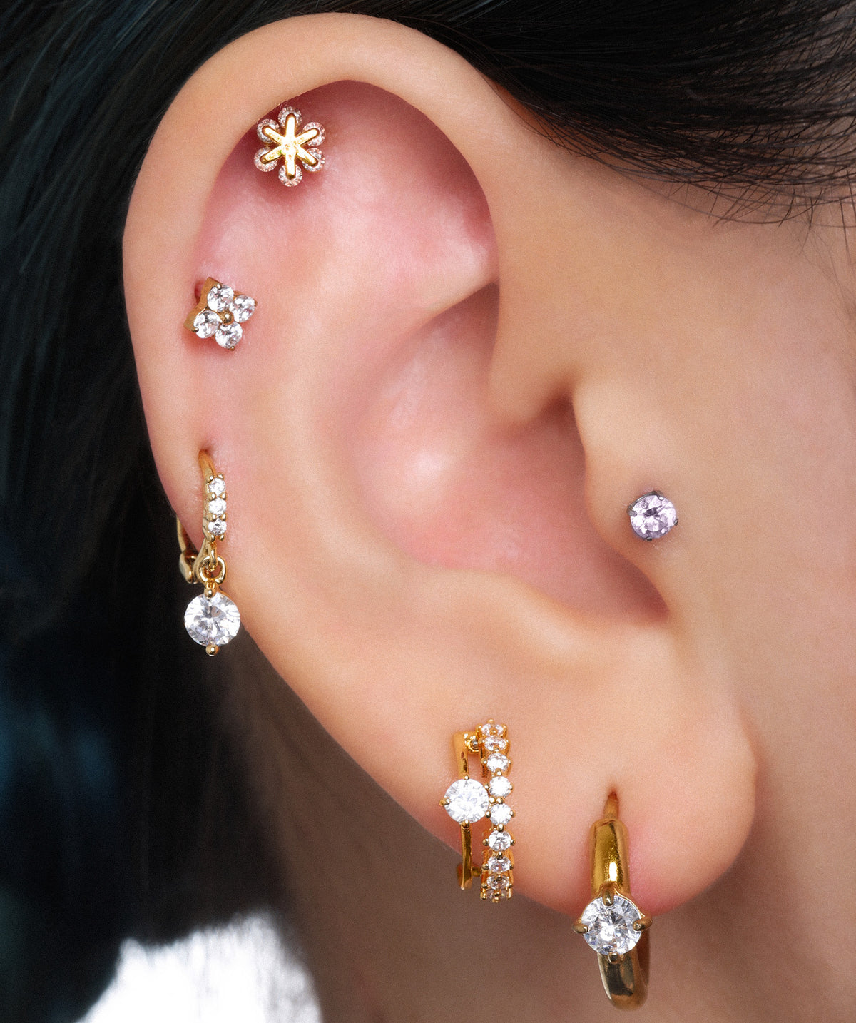 Round Gemstone Hoops - Stainless Steel - Oumo Jewelry