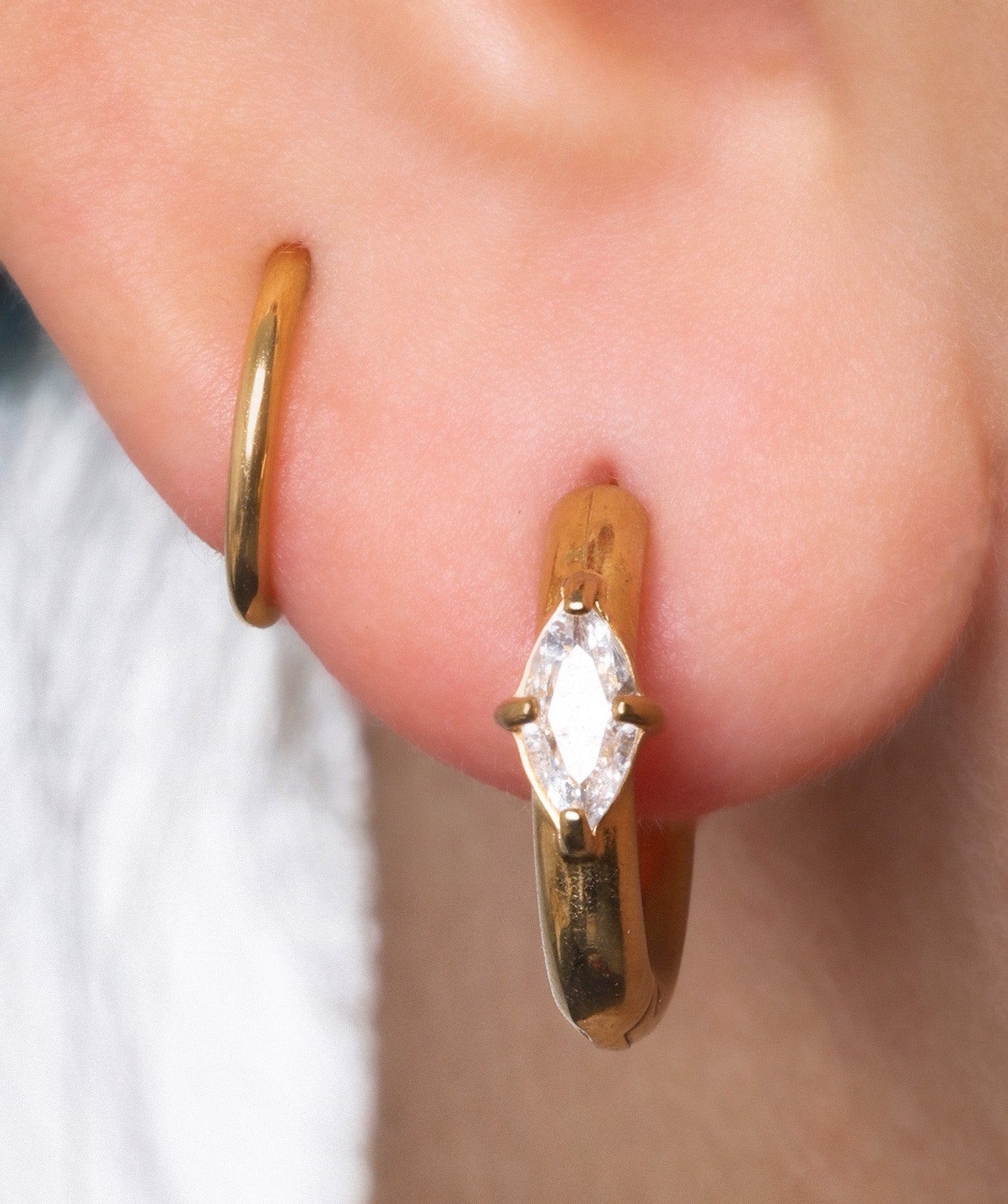 Oval Minimalist Gemstone Hoop Earrings