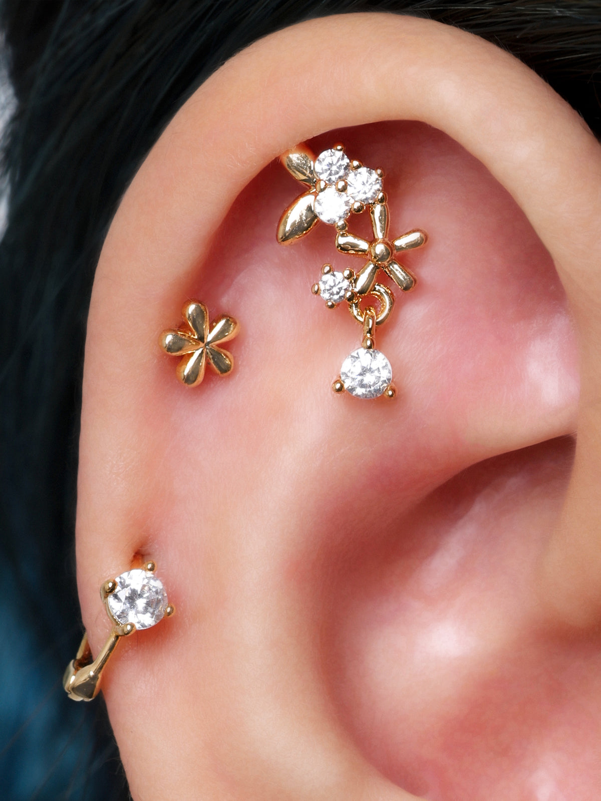 Dainty Flower Stud - Stainless Steel - Helix, Flat, Upper Lobe - Oumo Jewelry